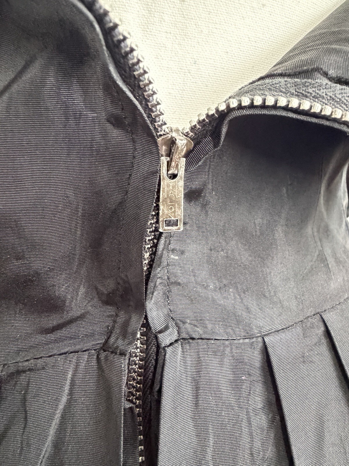 VTG 1950s Black Taffeta Strapless Cocktail Dress Talon Zip Pleated Fit Flare S