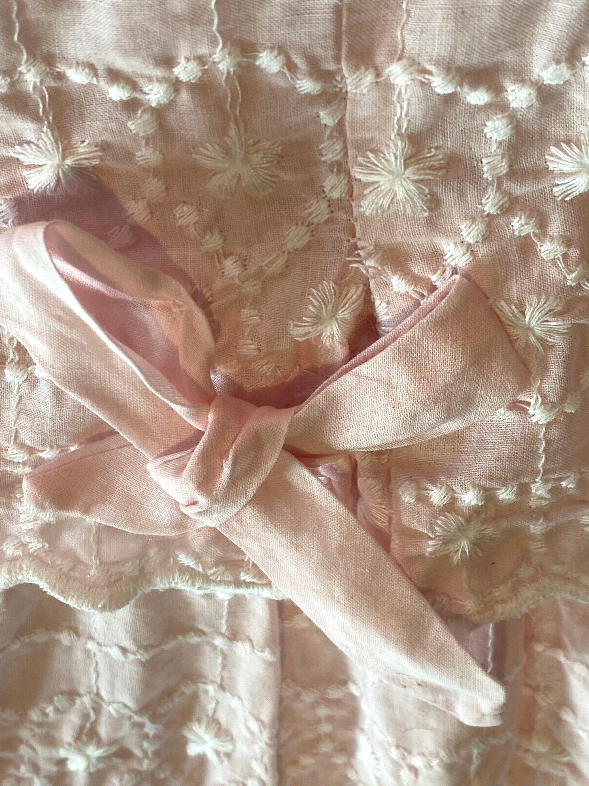 Vintage Handmade Dress Size XS to S Easter Spring Pink with White Embroidery
