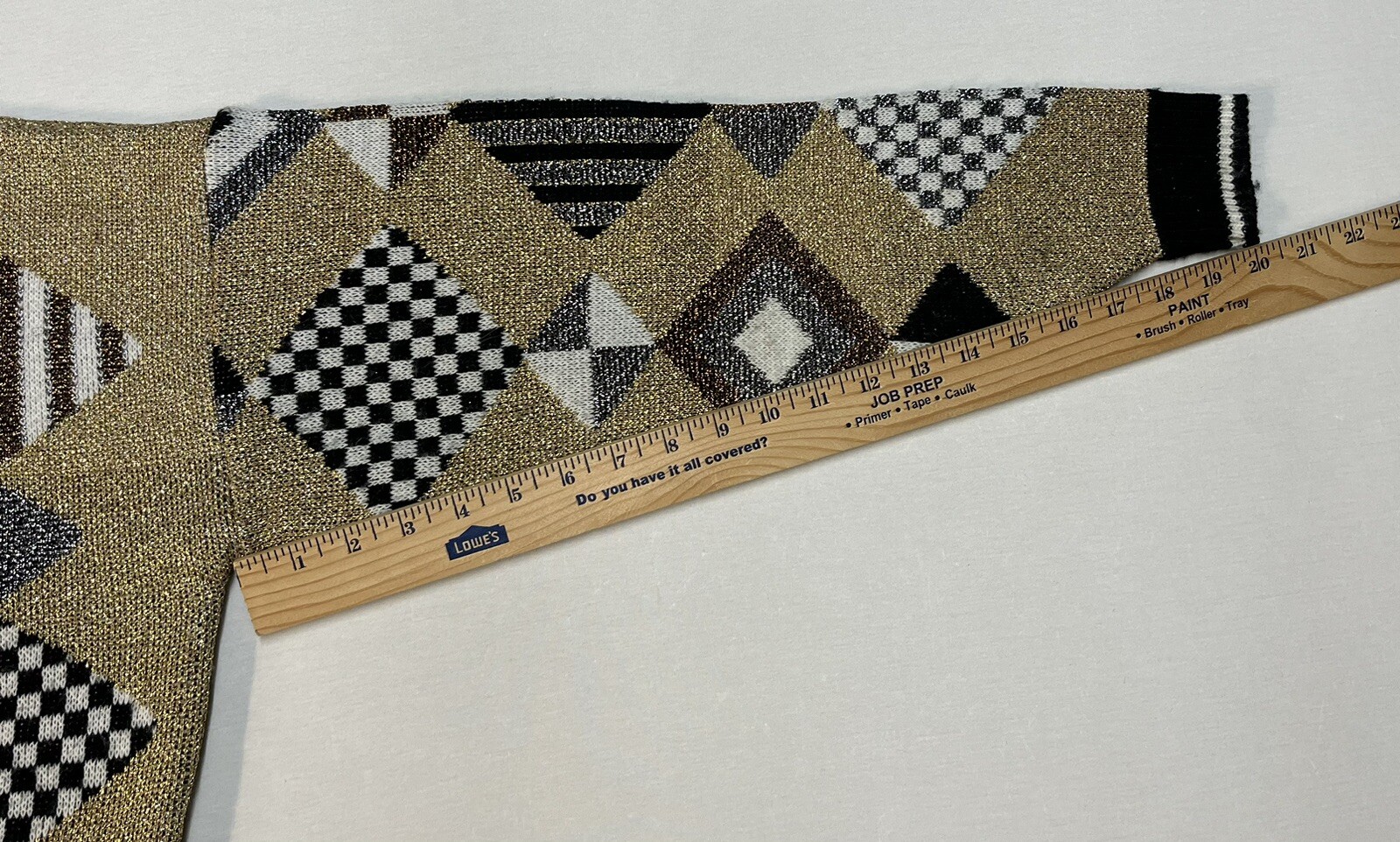 Vintage 80’s Beldoch Popper Sweater Gold Geometric Made USA Sz S Chest 38” EUC