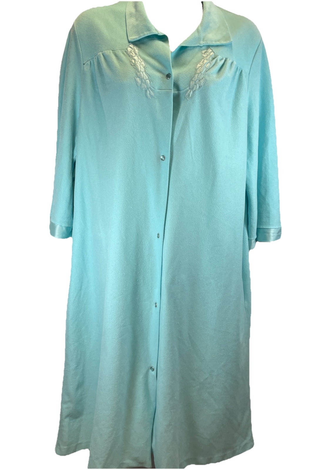 Vanity Fair Women’s Vintage Seafoam Green Robe Snap Closure Pockets Sz M