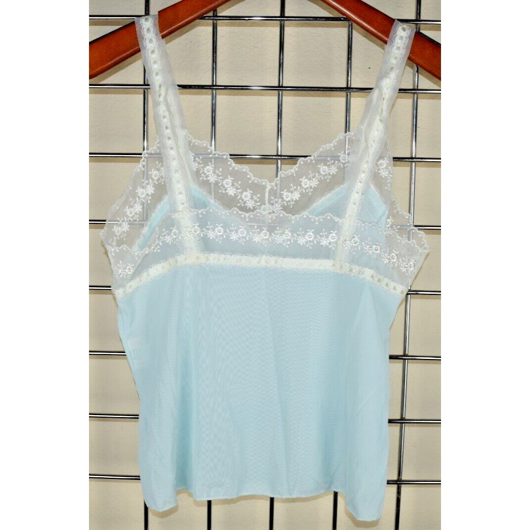 Camisole VTG Carol Brent 50s Powder Blue White Rose Lace Ribbon Straps S/M