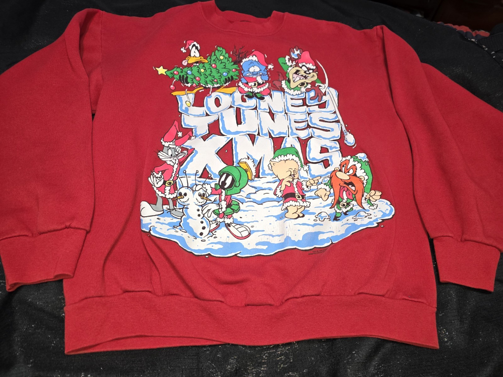 Vintage Warner Bros Ugly Christmas Sweater Taz Bugs Martian Daffy