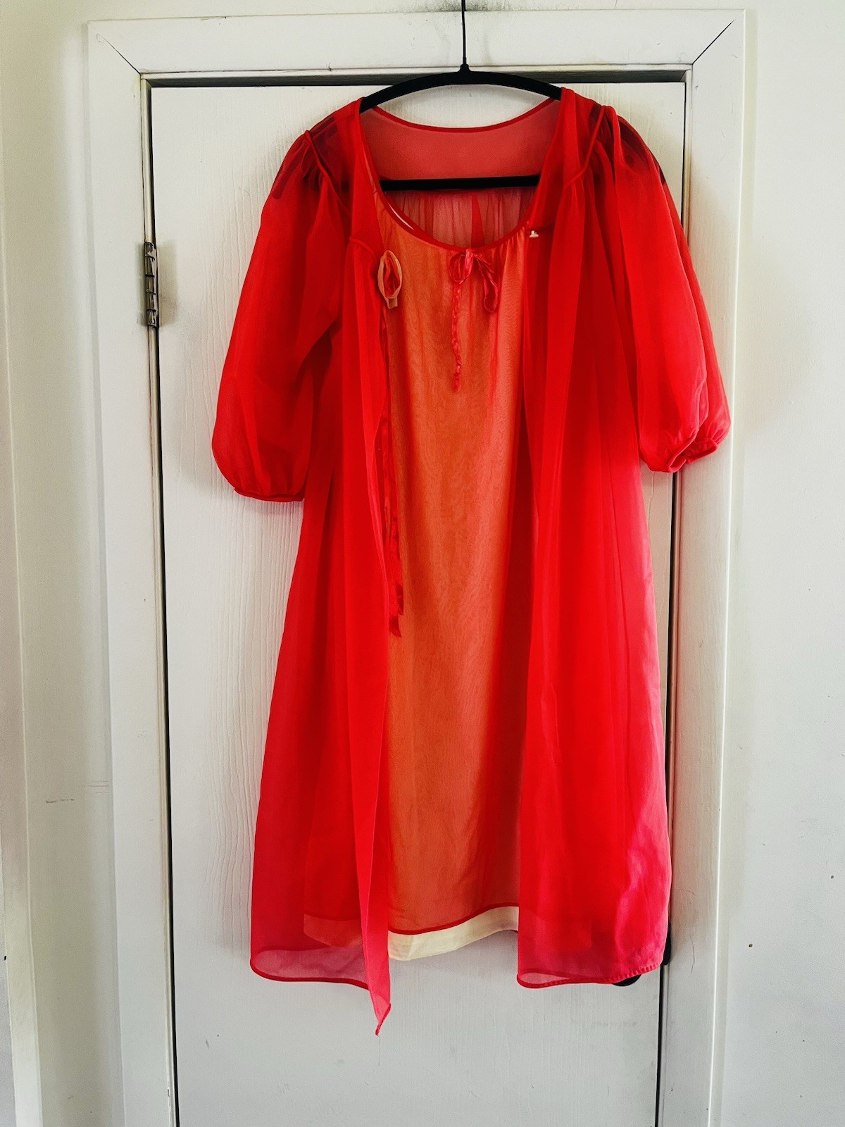 VTG 60s Chiffon Fairycore Ethereal Peignor French Boho Romantic Nightgown Set S