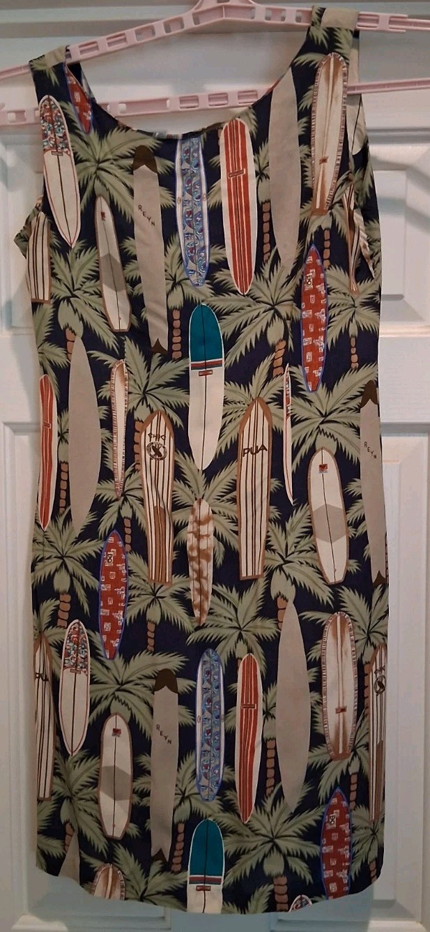 Womens Vintage Reyn Spooner Hawaiian dress sleeveless S rayon blue surfboard