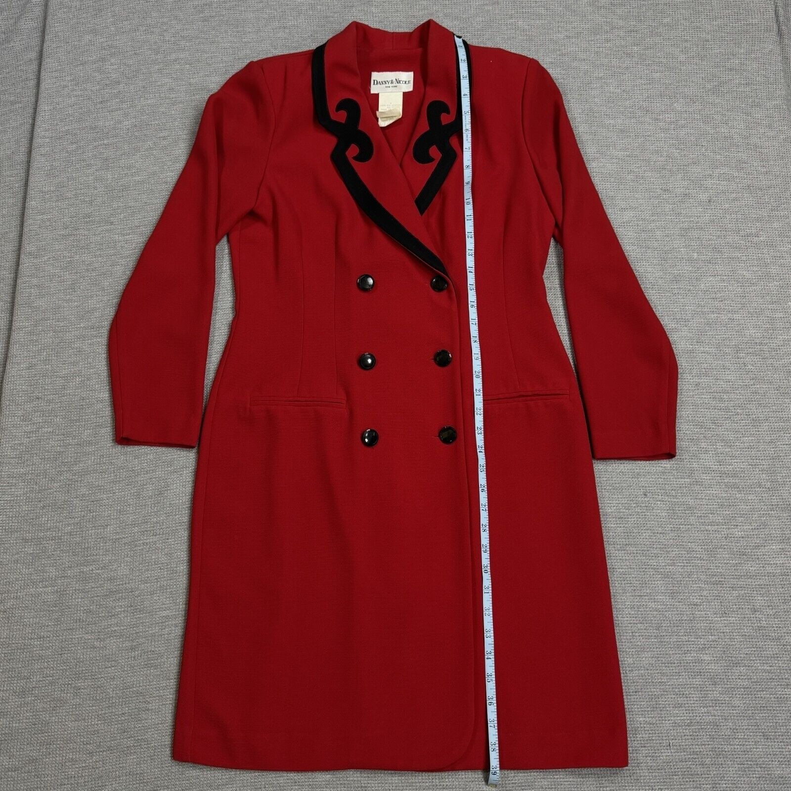 Vintage Danny Nicole Double Breasted Dress Coat Womens Sz 8 Red Padded Shoulders