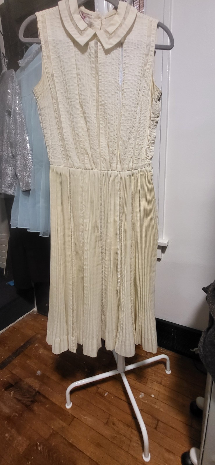Vintage 1950’s Carlye Ivory Cream Micro Pintuck & Lace Panels-Fit & Flared Dress