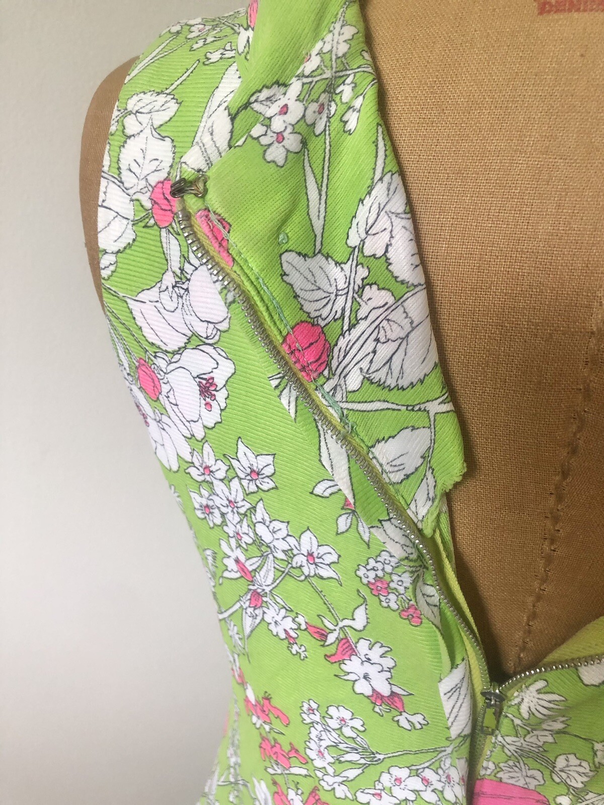 1920’s Inspired Lime Green & Pink Floral Drop Waist Dress