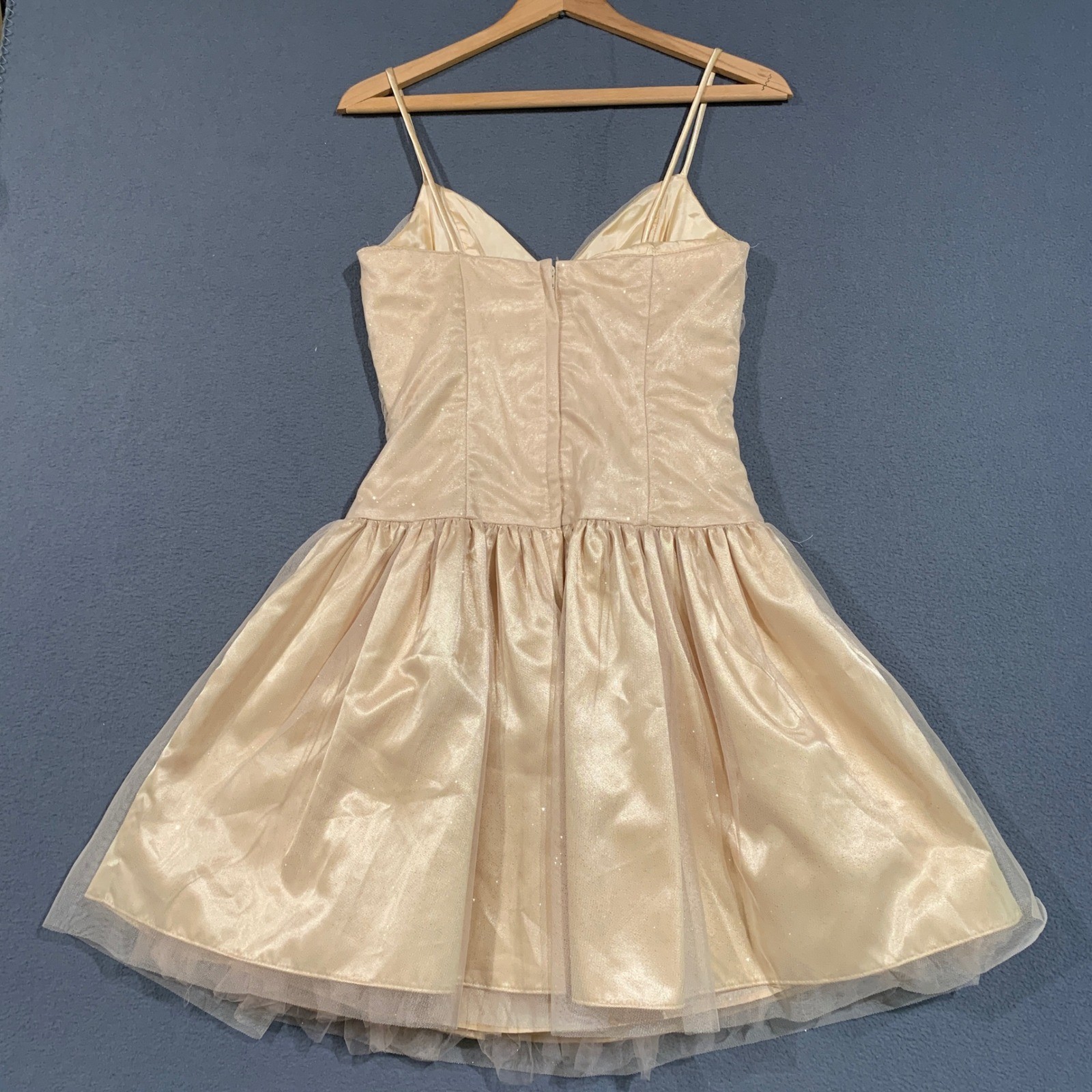 Jessica McClintock Gunne Sax Dress Womens 7 Champagne Gold Shimmer Vintage Prom