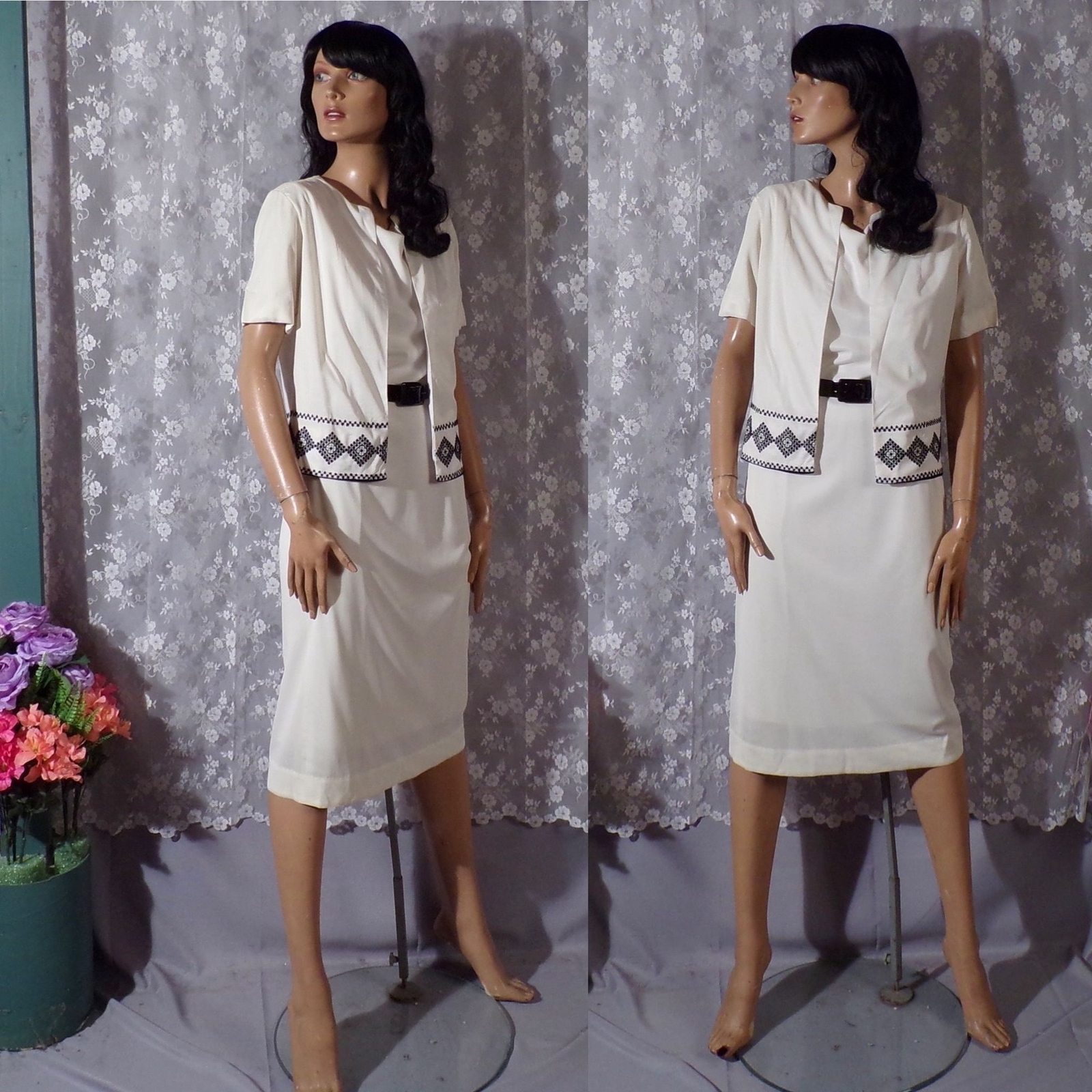 Vintage 60s Dress & Jacket Set Size Small 1960s Retro Summer BBQ Mad Men Chic