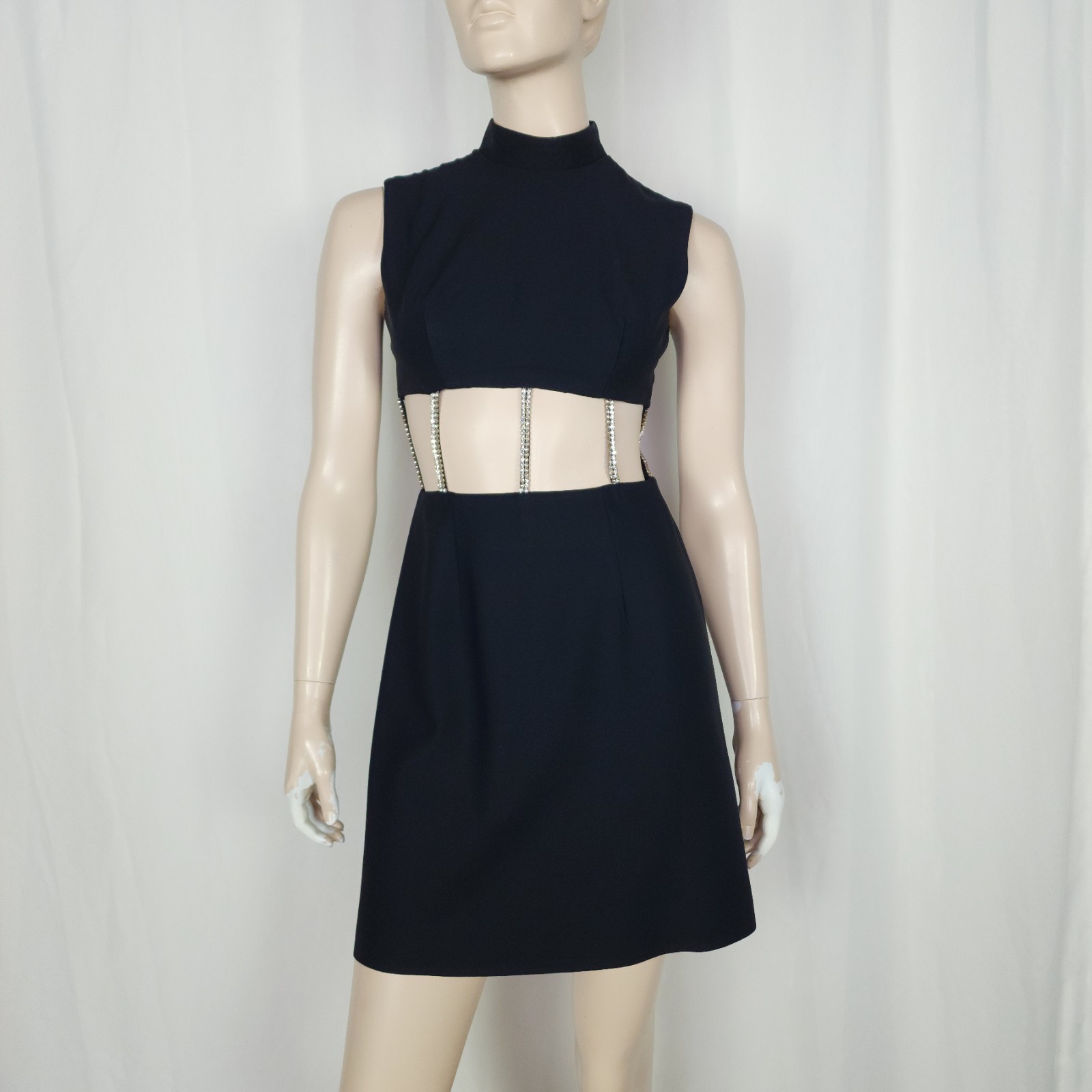 Vtg 60s GoGo cutout midriff rhinestone mini dress XXS-XS SABA California