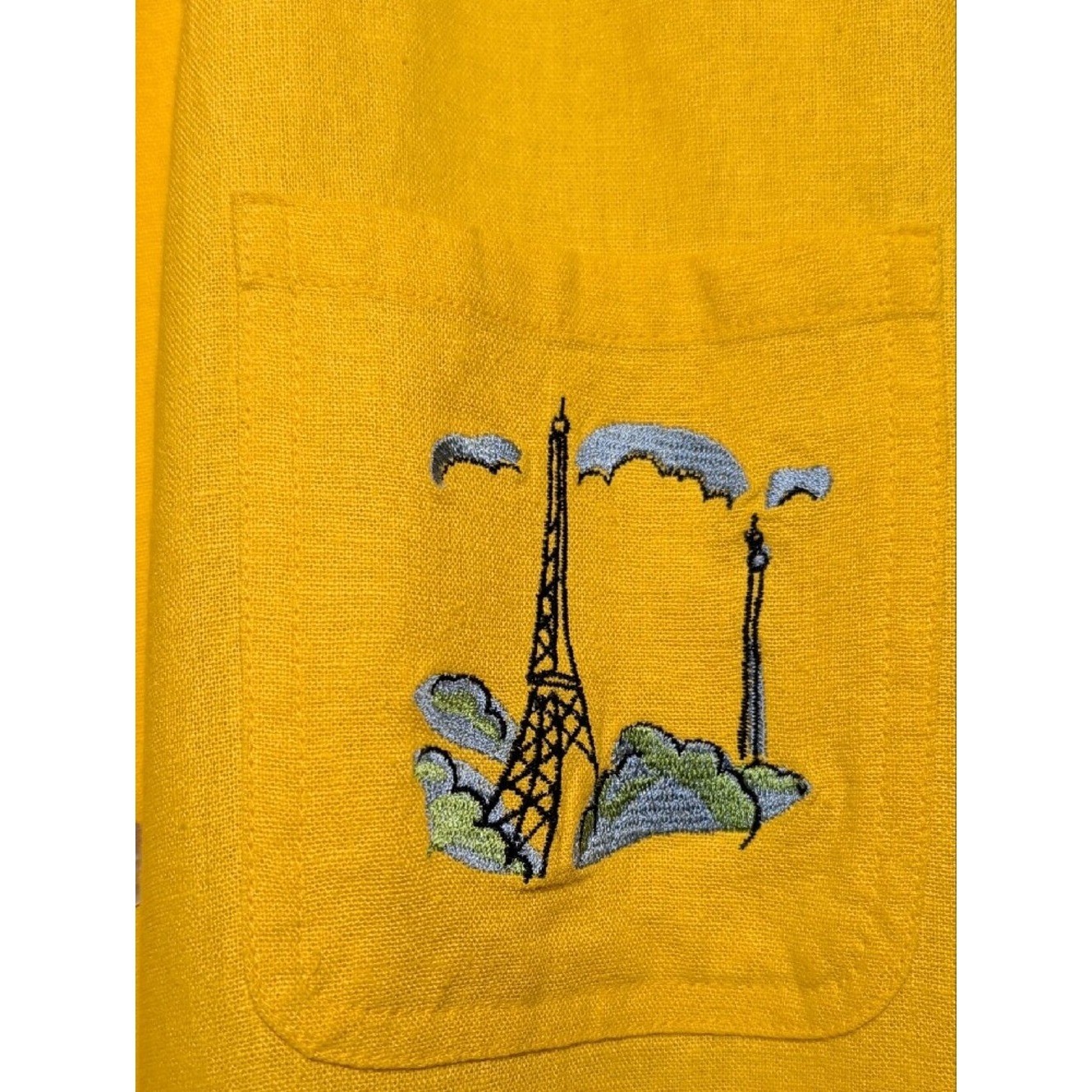 Vtg 90s Yellow Linen Two Piece Maxi Dress Set Paris Embroidery Euro Summer XL