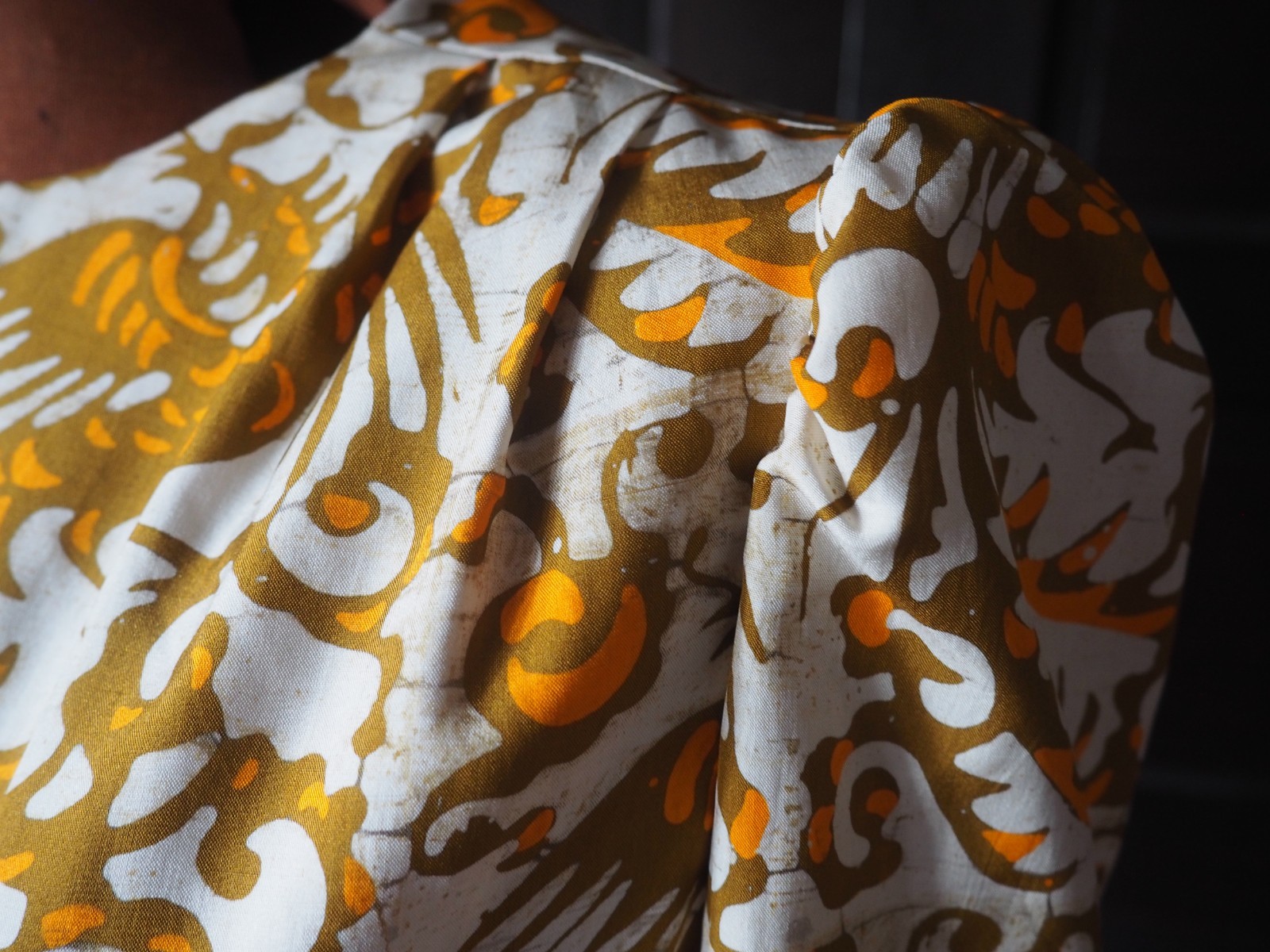 VTG 70s Burnt Orange Abstract Floral Poly Talon Zip Hawaiian Dress Womens M