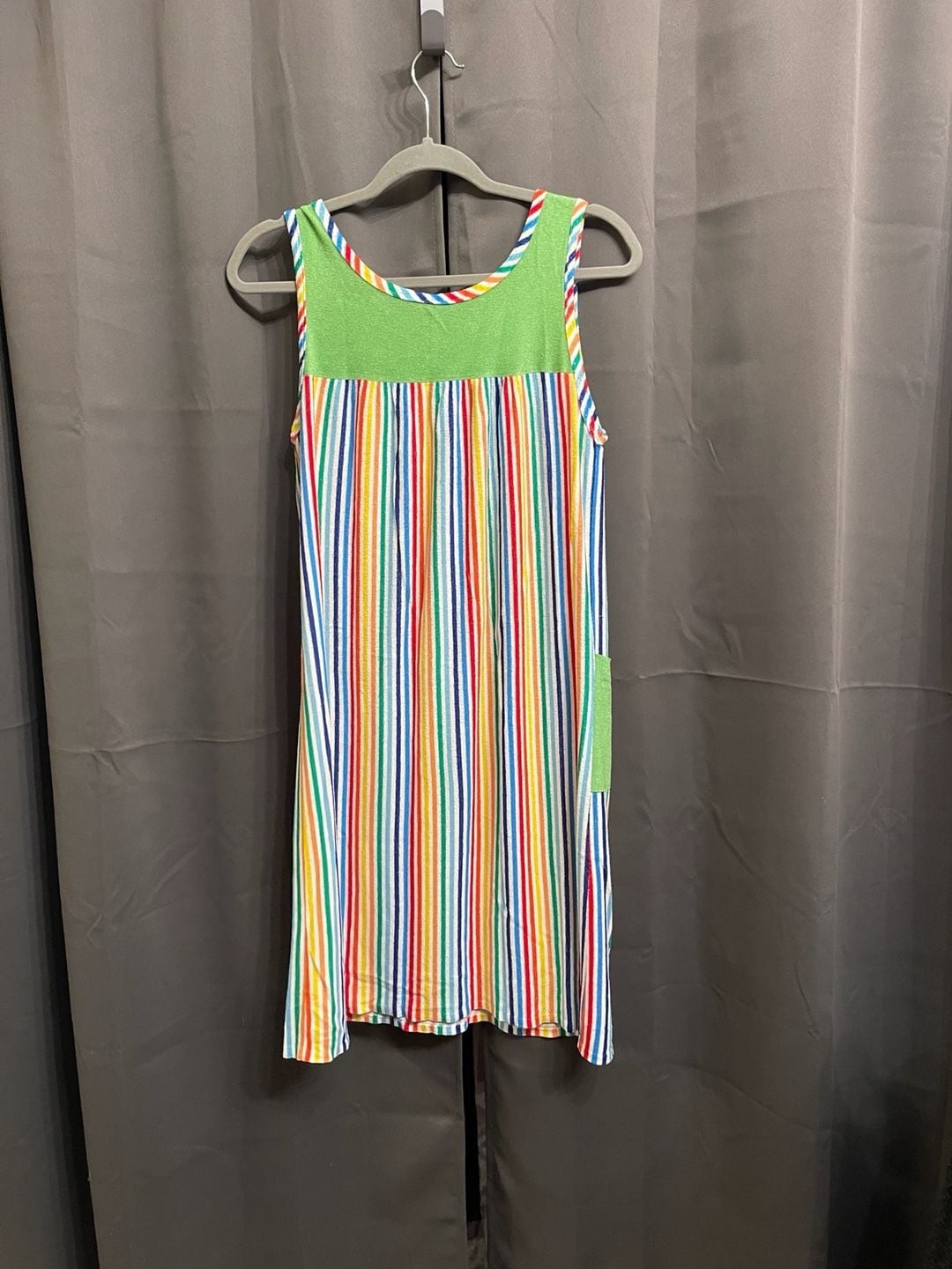 Vintage 1970s Rainbow Striped Terry Cloth Cover-up Dress House Dress
