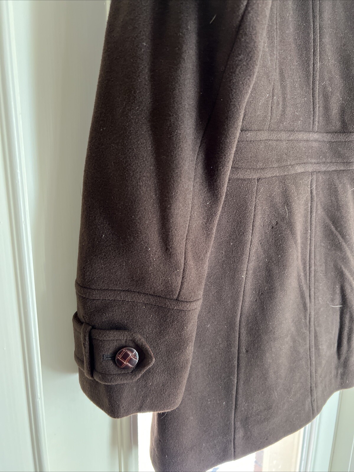 Ladies Fleet Street Brown Wool Coat Size M, Faux Trim Hood