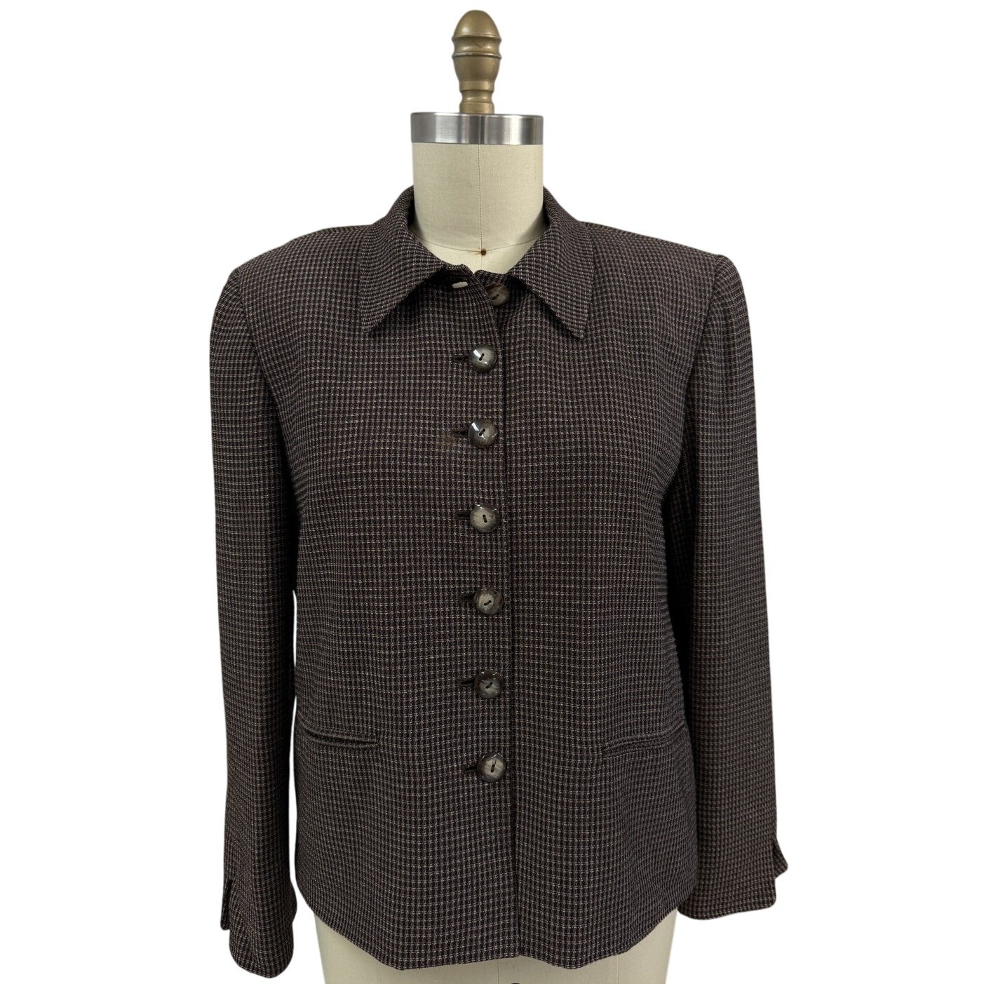 Christian Dior Vintage 80s Brown Silk Blend Tweed Suit Jacket Womens 12