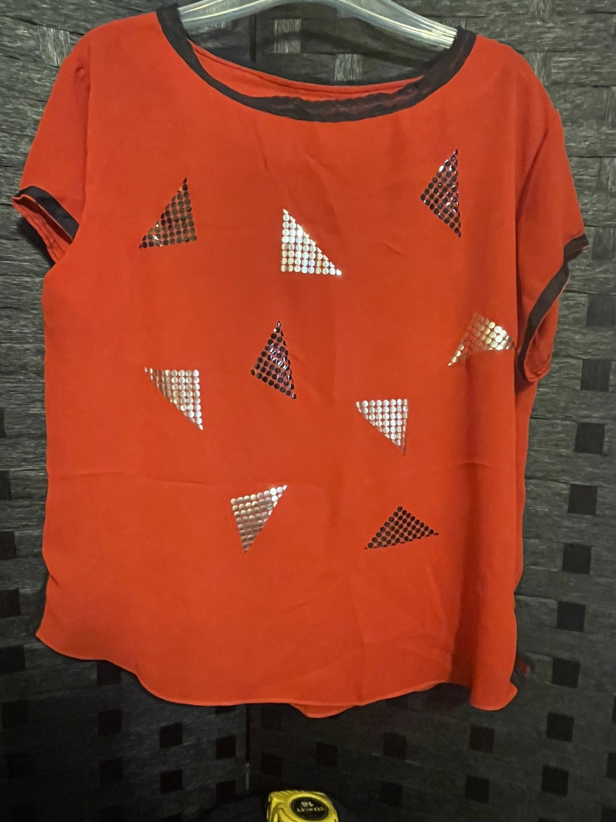Vintage Jon Woods Shirt New York Red Black Lace 70’s Sheer Womens Top Classic