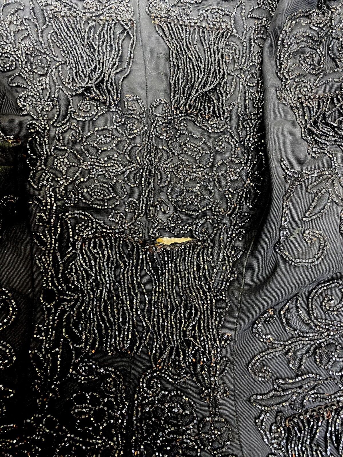 Authentic 1800s Victorian Black Jet Beaded Jacket Damaged Costume Inspo as is