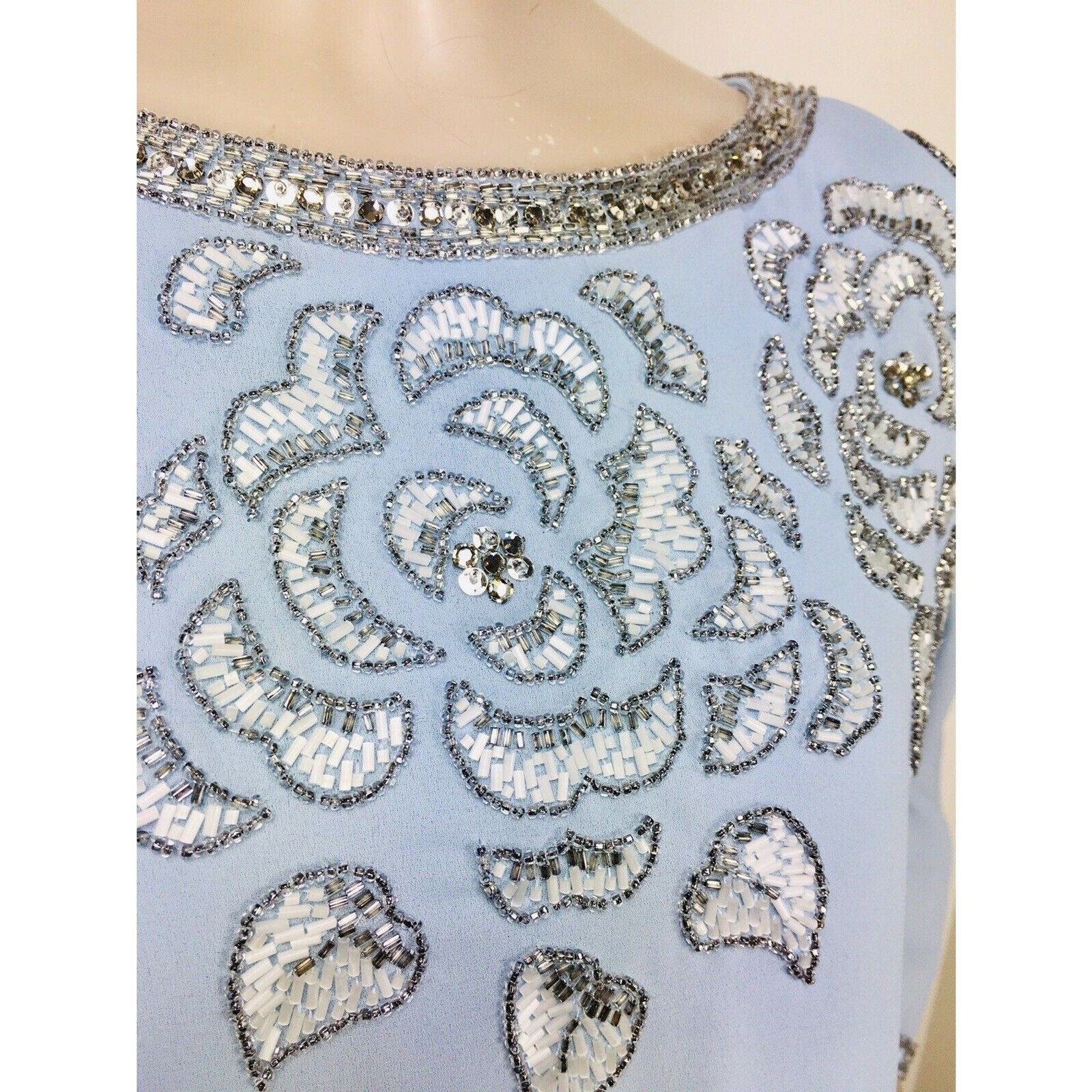 Vintage 60s Victoria Royal Ltd British Crown Full Length Beaded Silk Gown