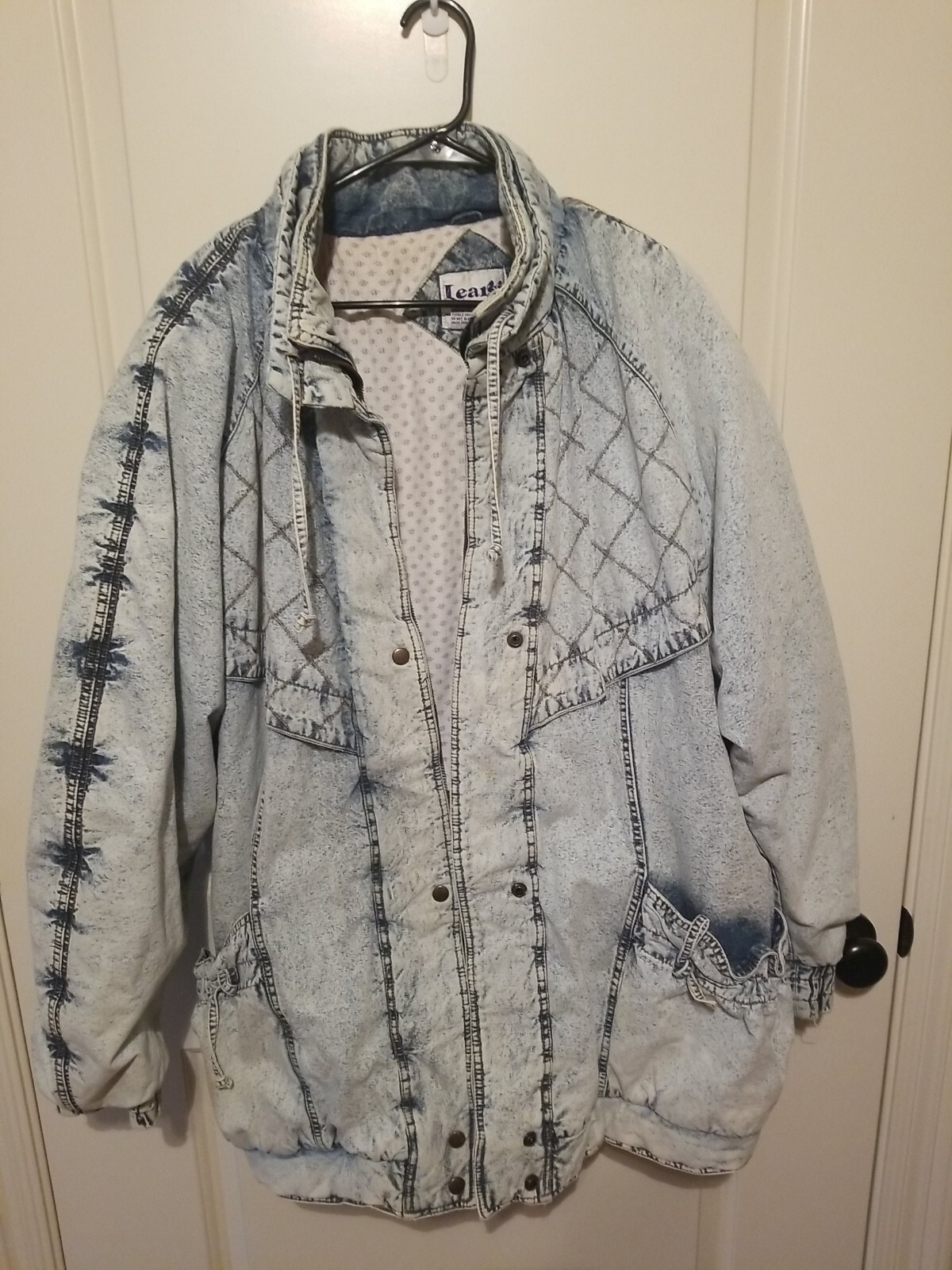 Vintage 1980s Learsi Denim Light Wash Coat Size 20W Puffer Pockets Zip RARE