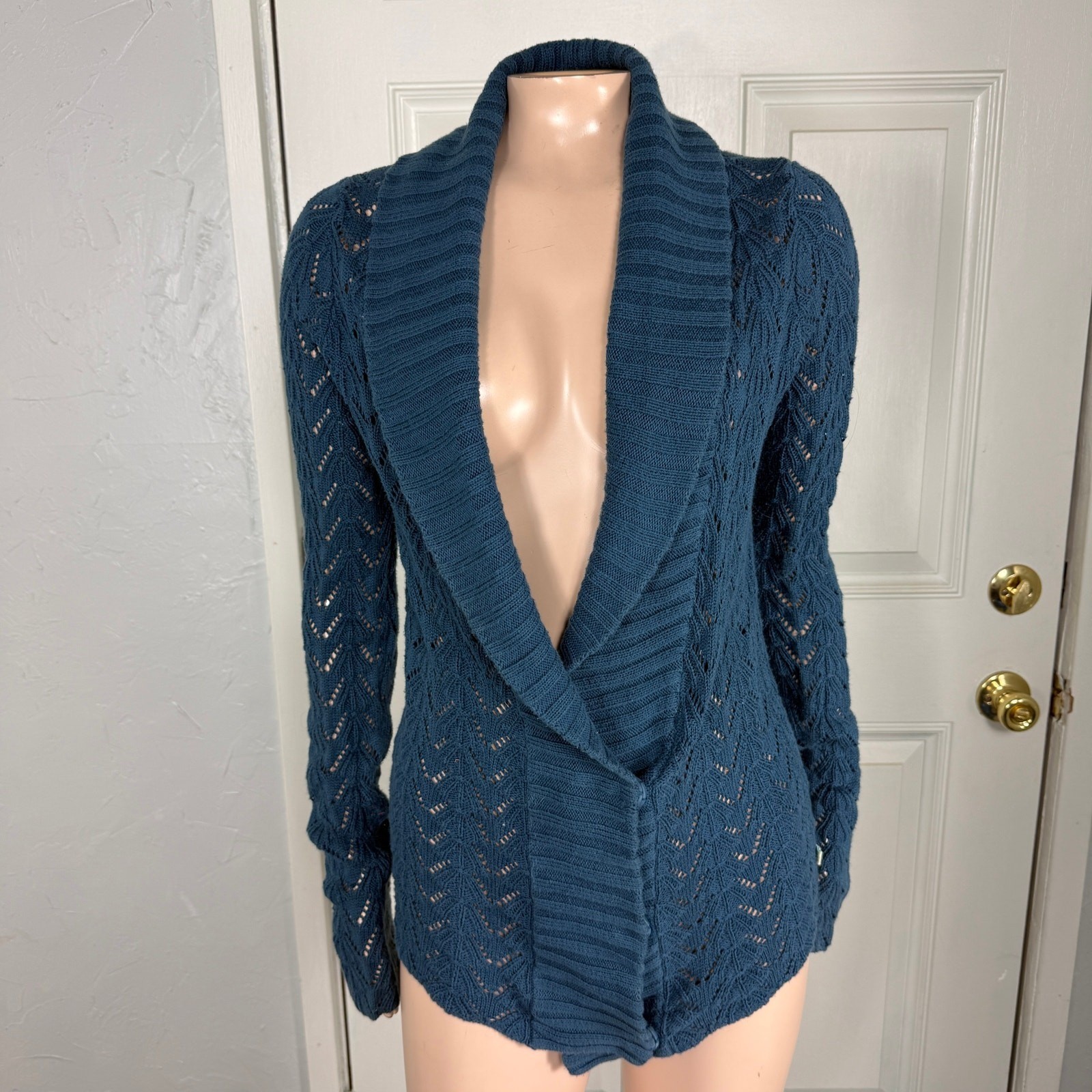 Vintage Y2K Women’s Sweater Cardigan Large Cotton Open Knit Snap CC10