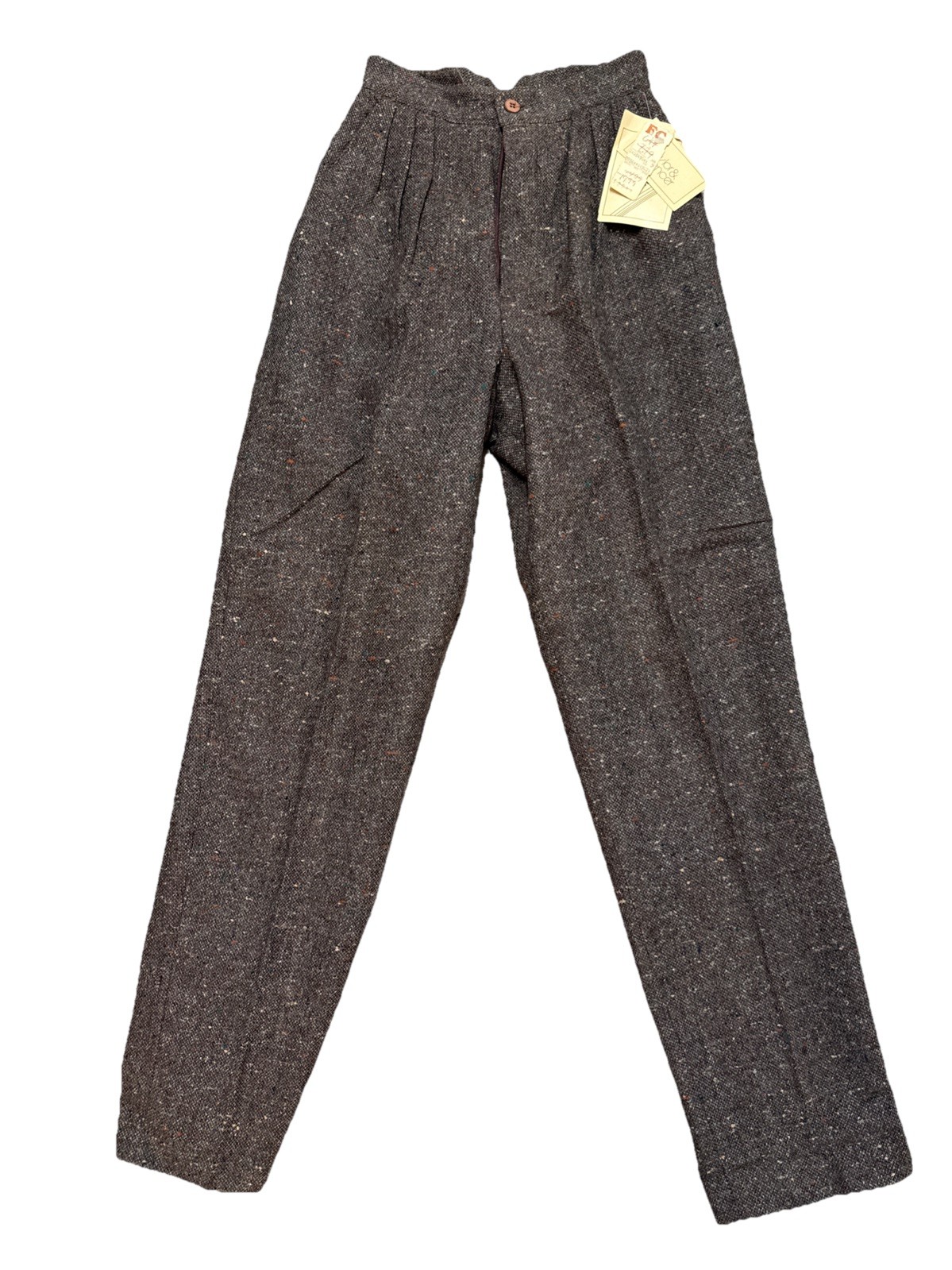 Vtg High Waist Wool Pants 70s NWT Lined Slacks Speckled Brown Rare Size 9 Italy