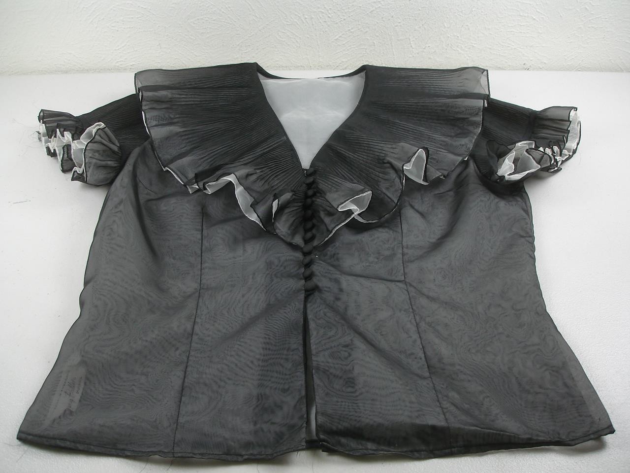 Women’s M Vtg 1940’s Penny Potter Black Sheer Top Blouse Ruffled Victorian Look