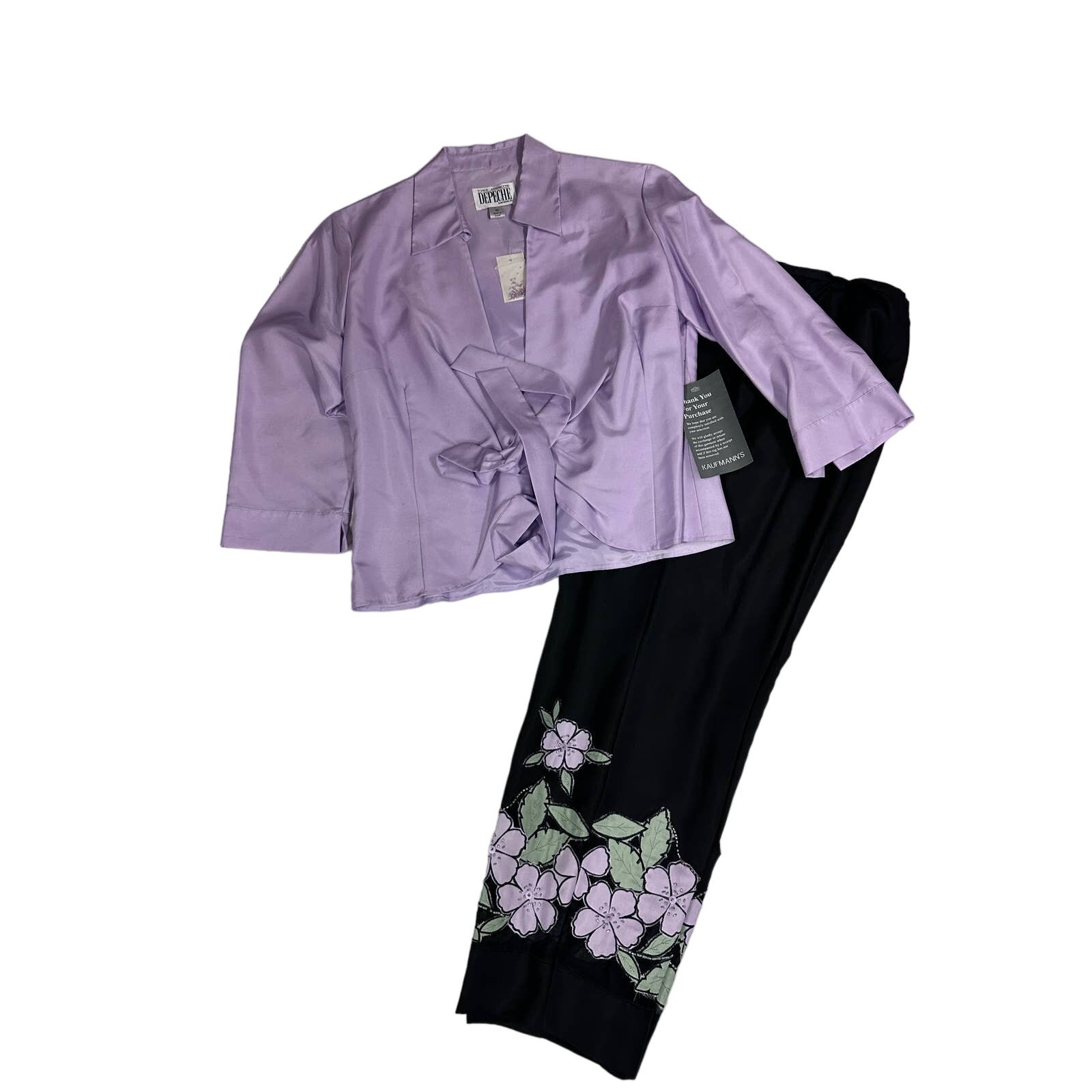 Vintage 80s 90s Yves Cossette Depeche Mode Silk Pant Set Lavender Blouse & Flora