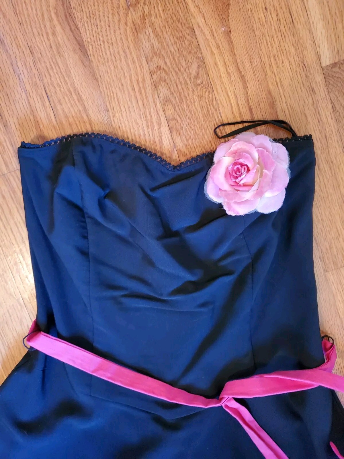 Ruby Rox Vintage Strapless Dress Womens Jr Sz 11 Black Hot Pink
