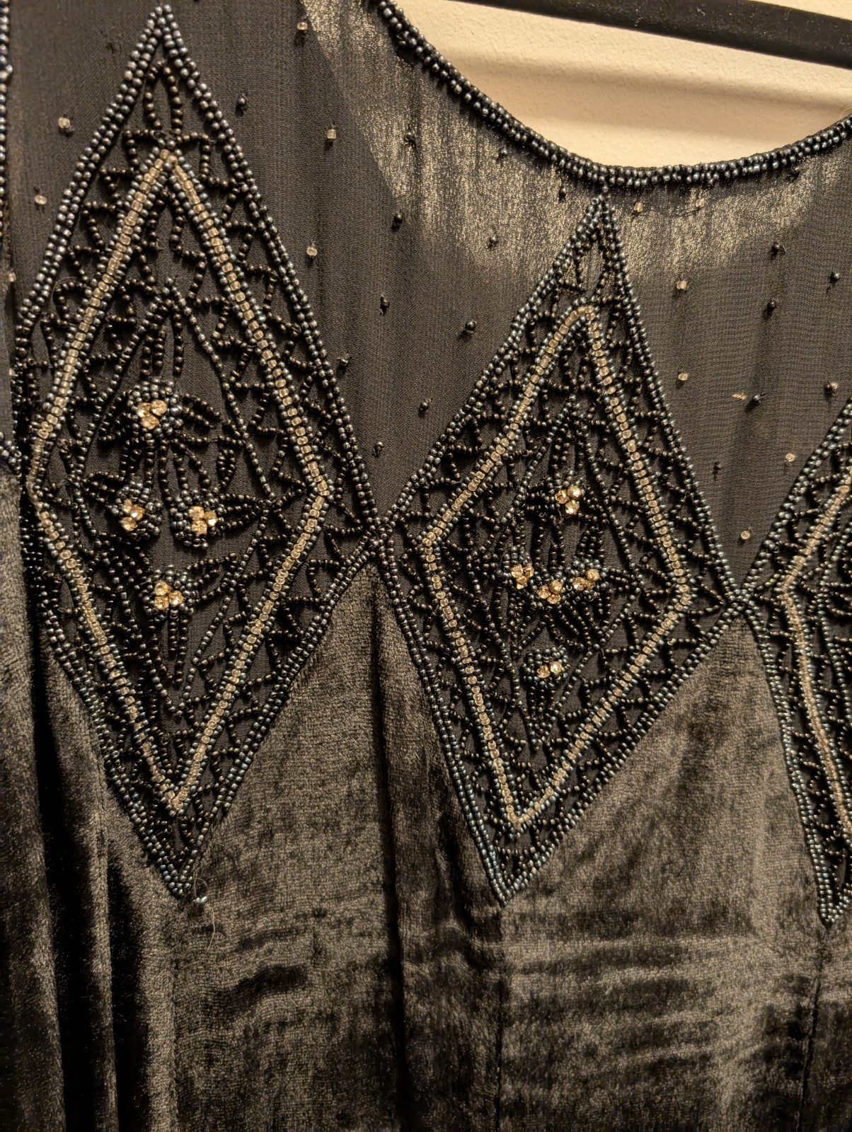 1930’s Elegant NWOT 100% Rayon Aline 48″ Sequen Midi Dress/Gloves/ Scarf Sz M