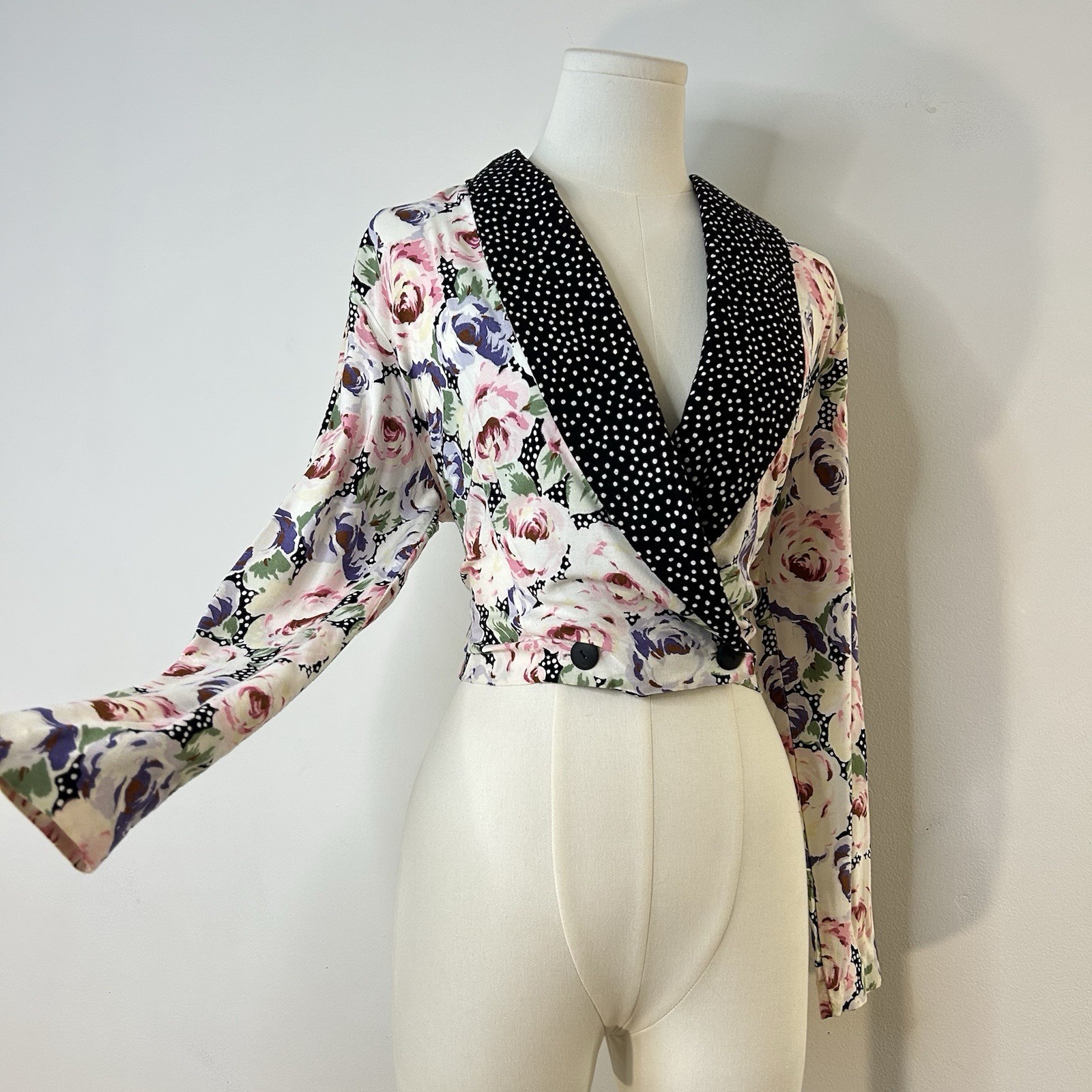 80s Preppy Polka Dot Floral Top 36-38 Inch Bust Romantic Soft Girl Cottagecore