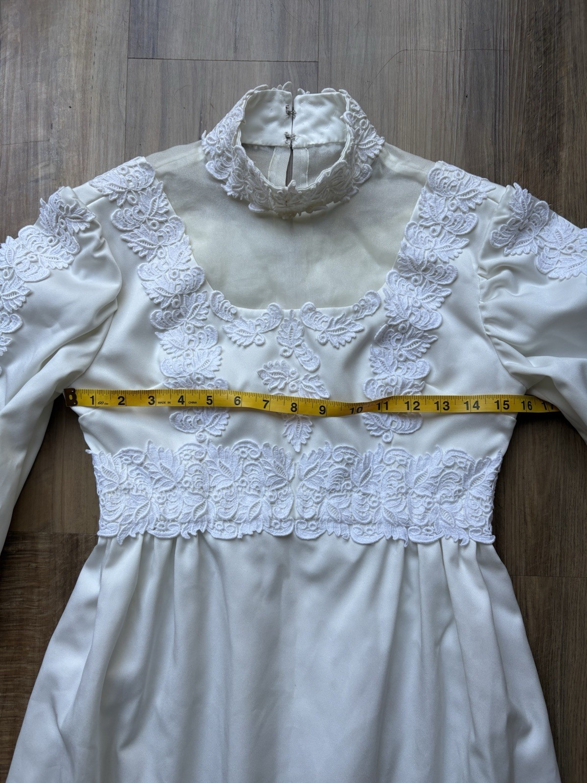 Vintage 70s Prairie Lace Maxi Edwardian Revival Wedding Gown Sz 2 / XS