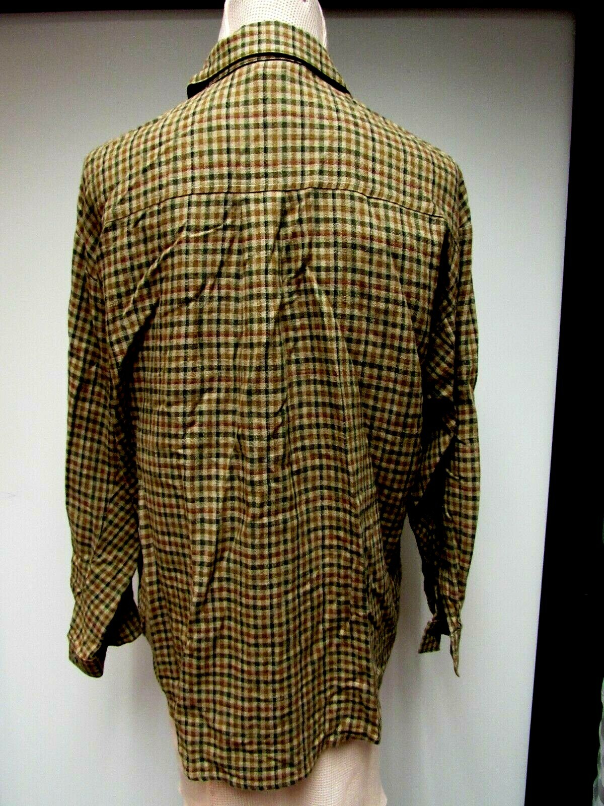 VTG SHARON YOUNG Linen Blend Top Check Red Black Gray Taupe Gold Brown 6 M EUC