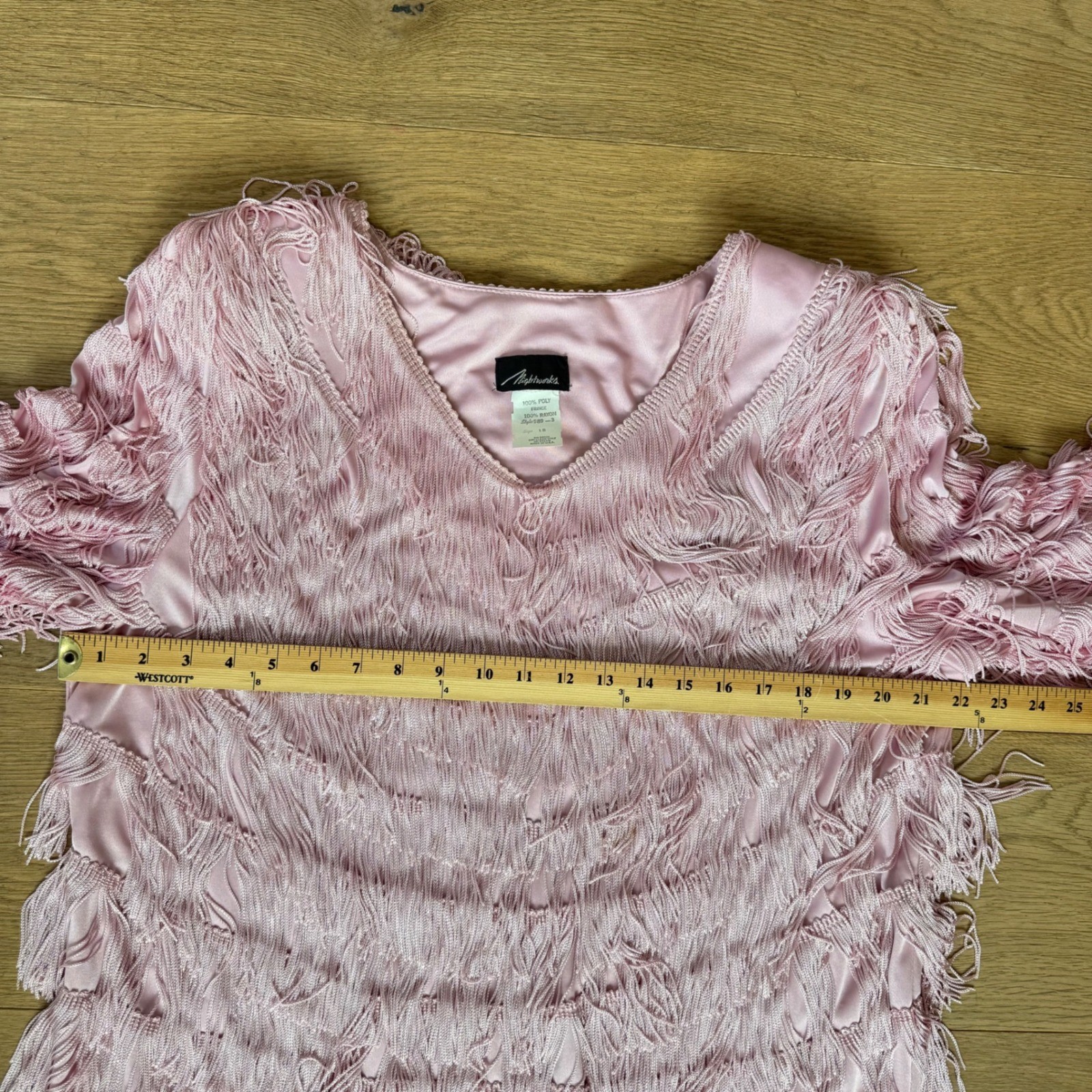 Nightworks Vintage Pink Fringe Mini Dress Tunic V-Neck Flapper Style Size 18