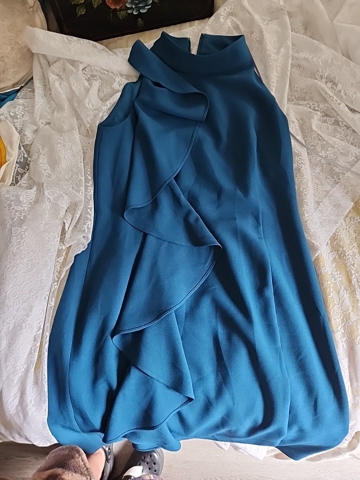 Eliza J Ruffle Sleeveless Sheath Mock Neck Cocktail Dress Size 14