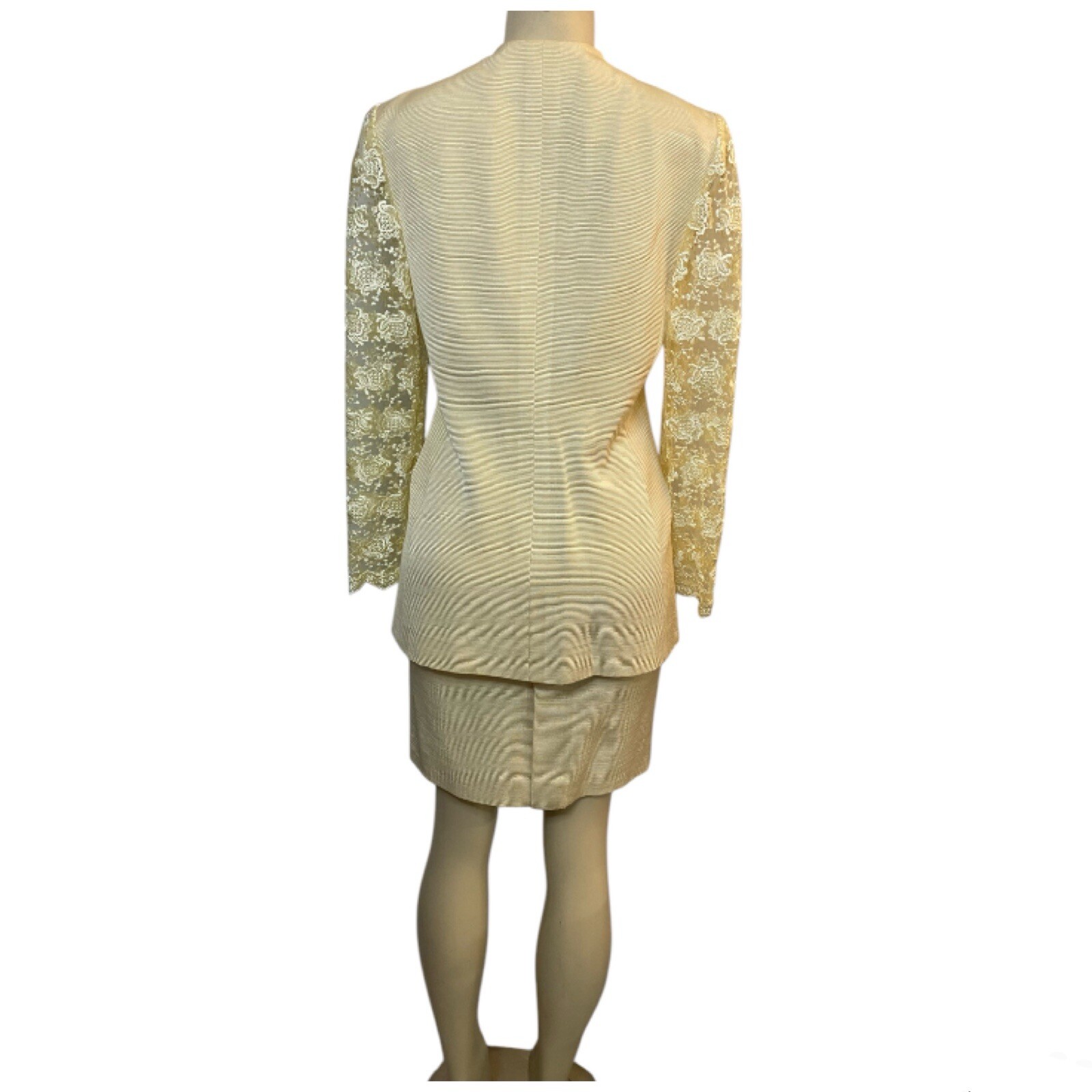 VTG 90s Manlio Mallia Cream Gold Skirt Set Lace Silk Ribbed Luxury Italian Sz6/8