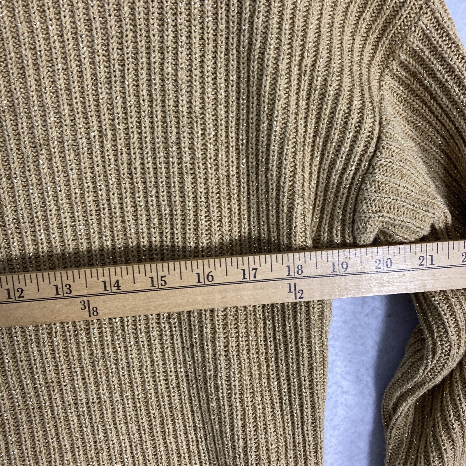 VTG Gold Ribbed Sweater Knit Womens Size M USA Knit Stitches Metallic L/S 90s