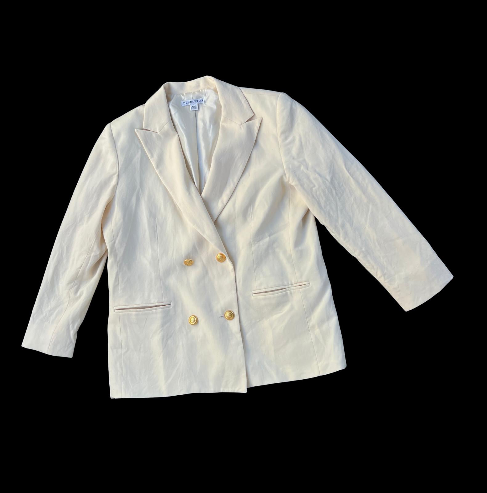 1980s Ivory White Wool Pendleton Double-Breasted Blazer 16b Old Money Preppy
