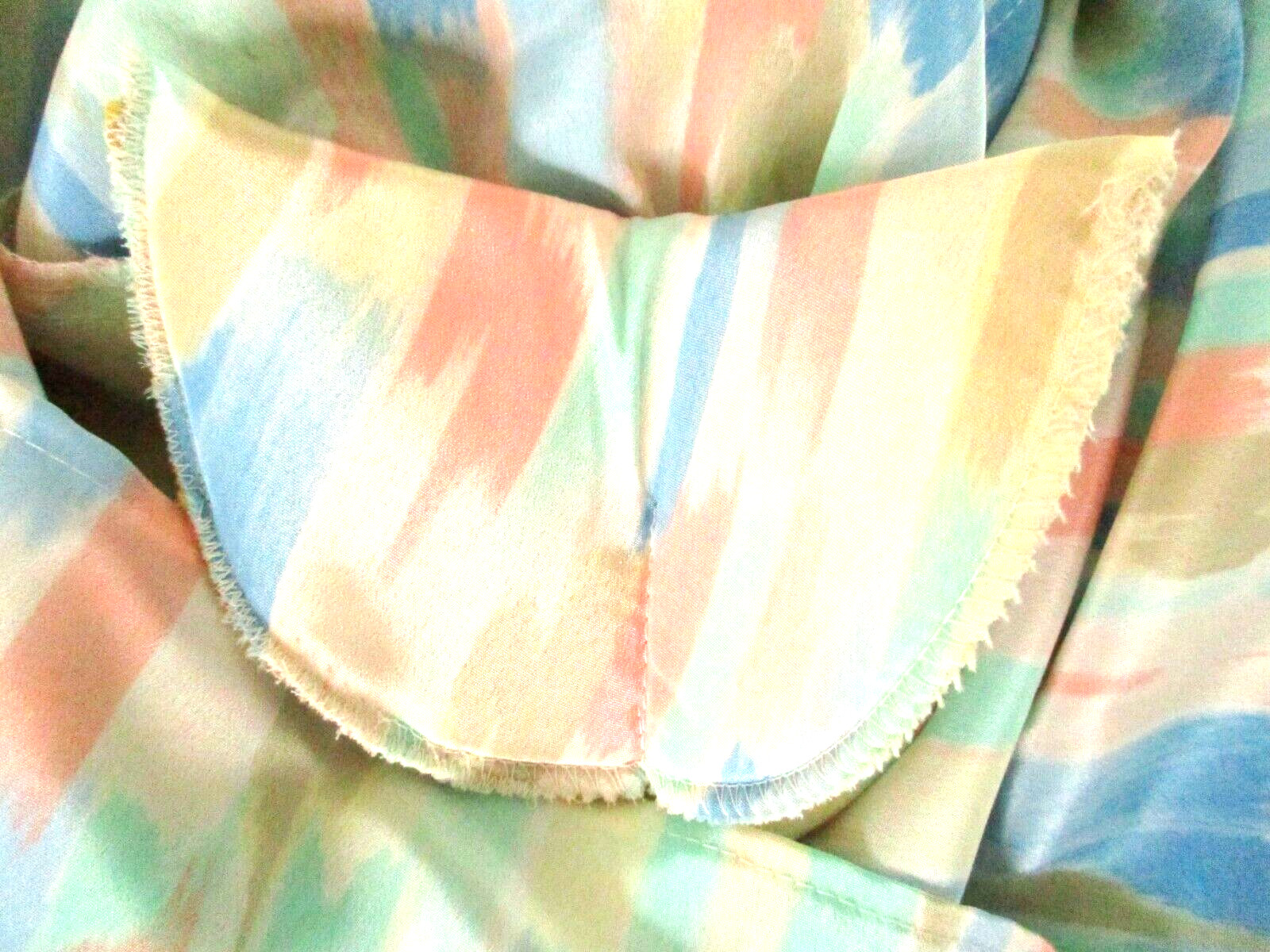 Vtg 1980’s Pastel Multi High-Neck Secretary Blouse Size 16 Striped Puffy Sleeve