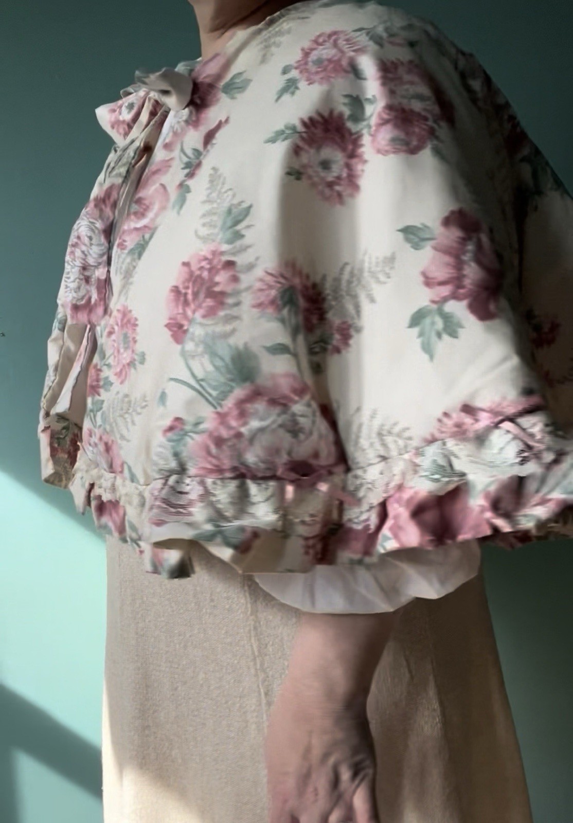 Cottagecore quilted Lace Floral Cape/caplet/shawl