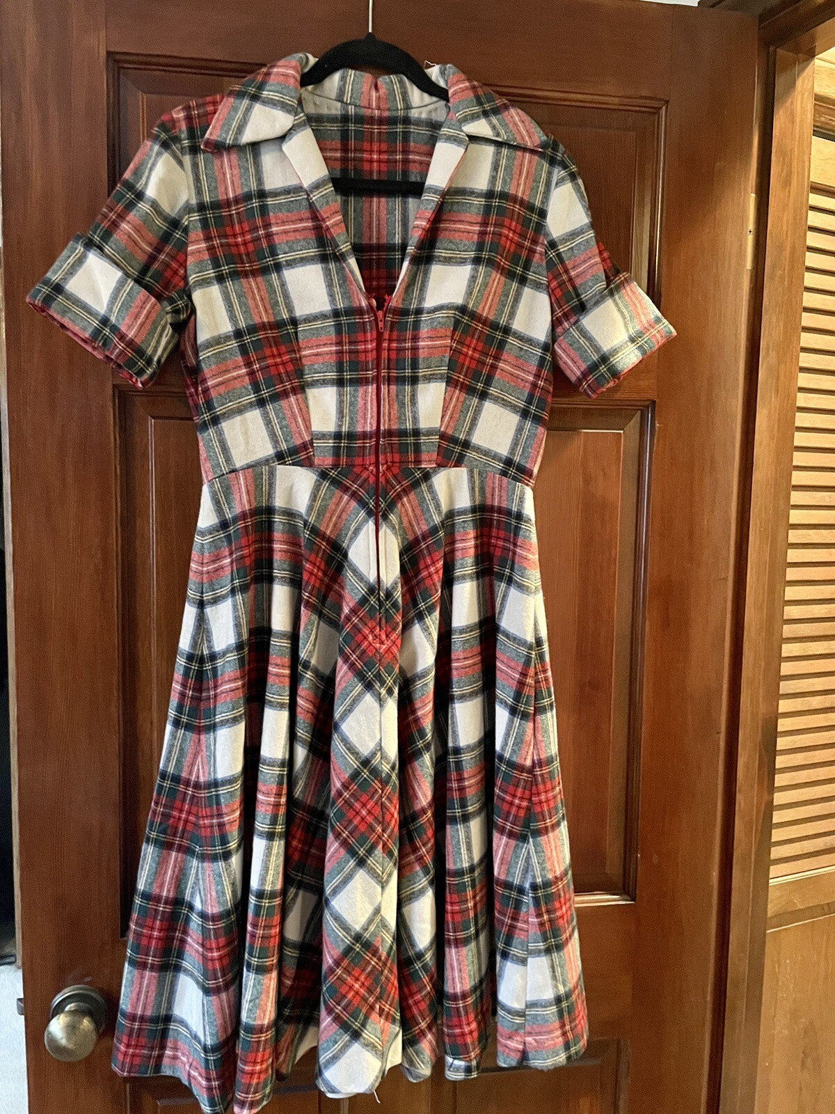 Vintage 1950s Retro Pin Up Plaid Wool Dress Women S