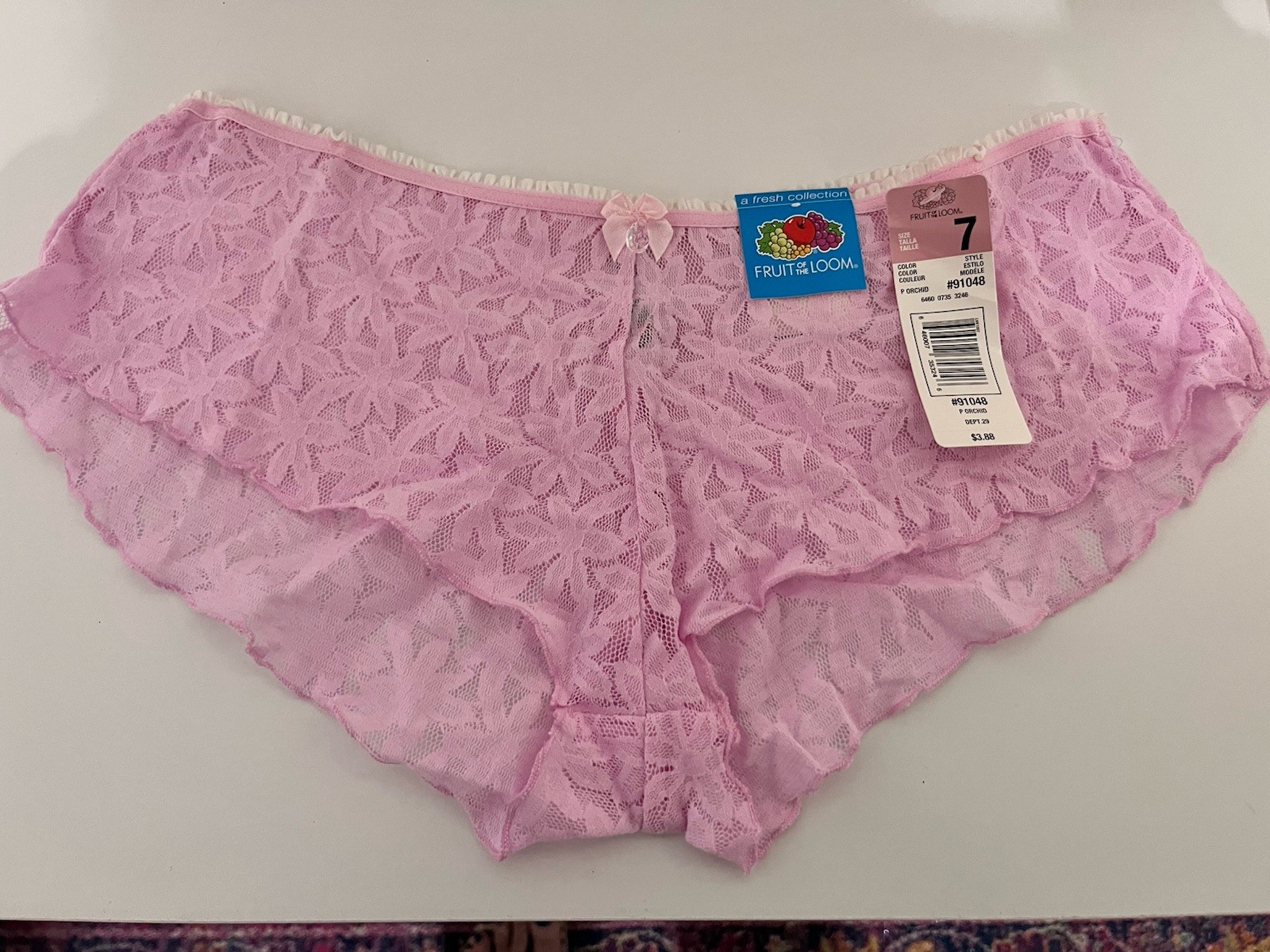 Lace See Thru Boyleg Boy shorts Fruit of Loom NWT Pink Orchid Lacy Panties 7 M