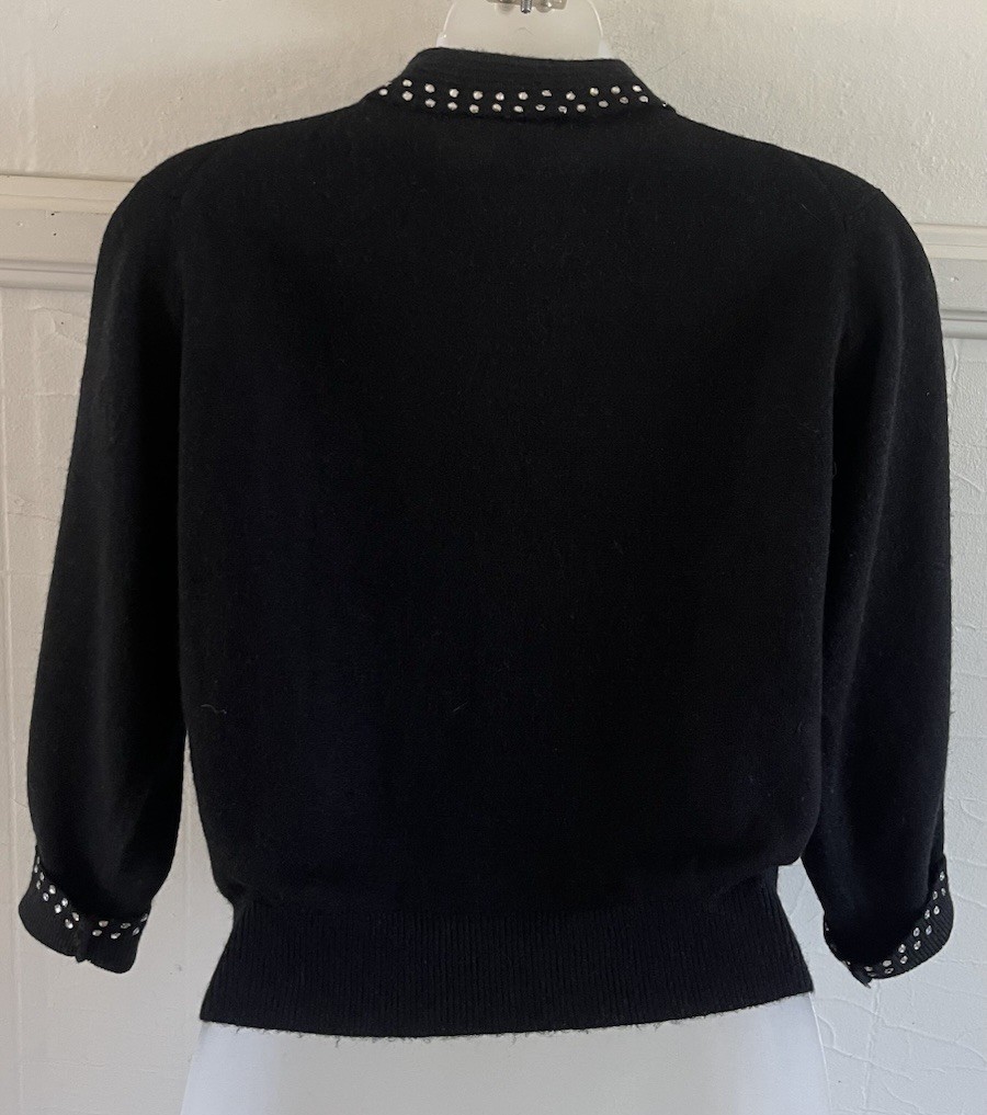 Vintage 1950s Schiaparelli Paris Knit Crystal Rhinestone Cardigan Sweater Sz S/M