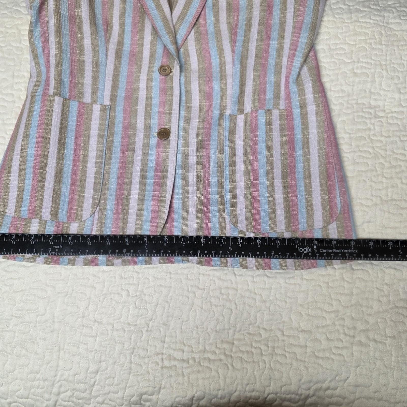 Blazer Jacket Size 12 Queens Way Fashion Pastel Striped Japan Moonstone Brooch