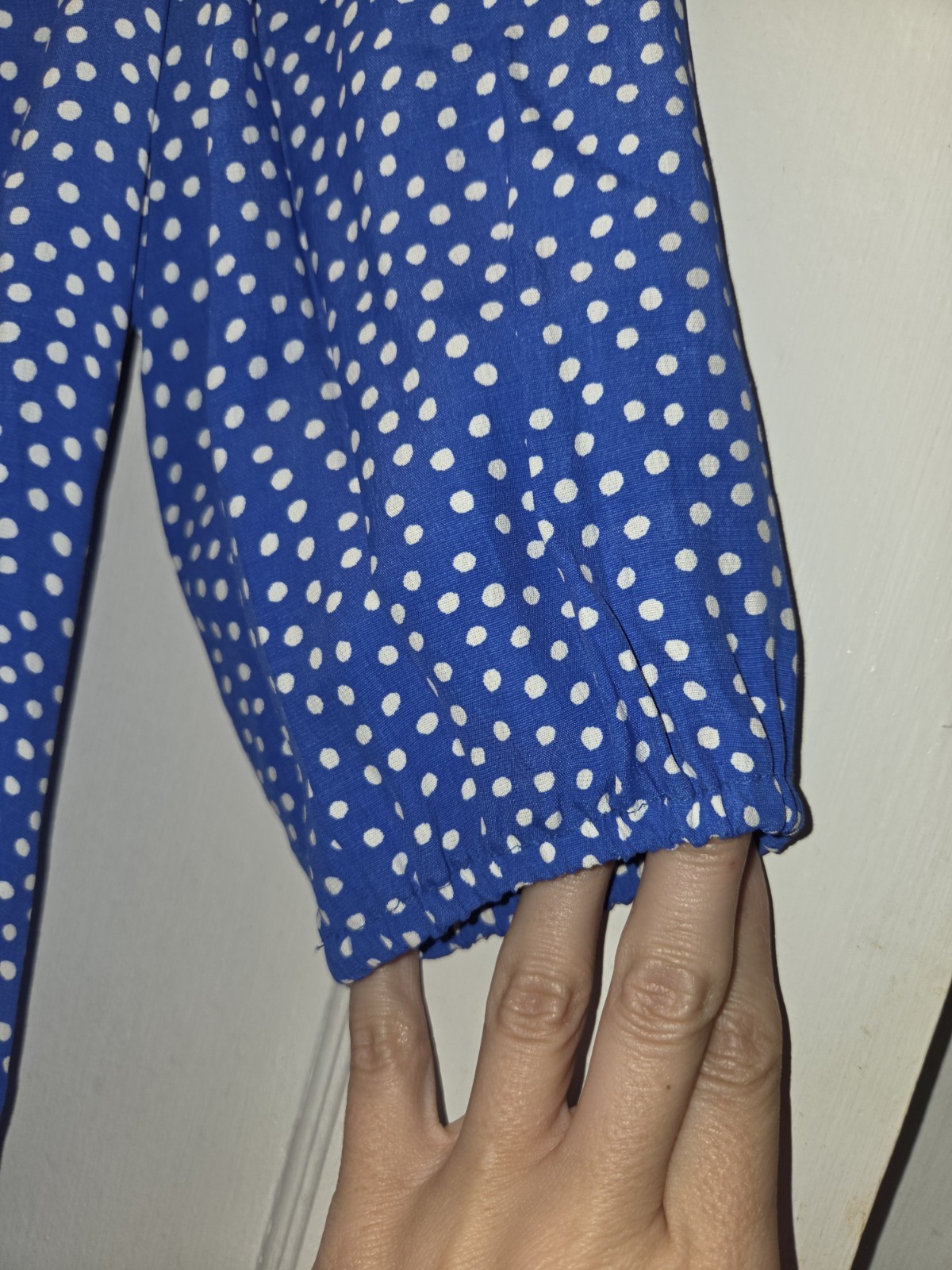 Vintage 80’s Jane Schaffhausen Belle France Blue And White Polka Dot Dress. 8