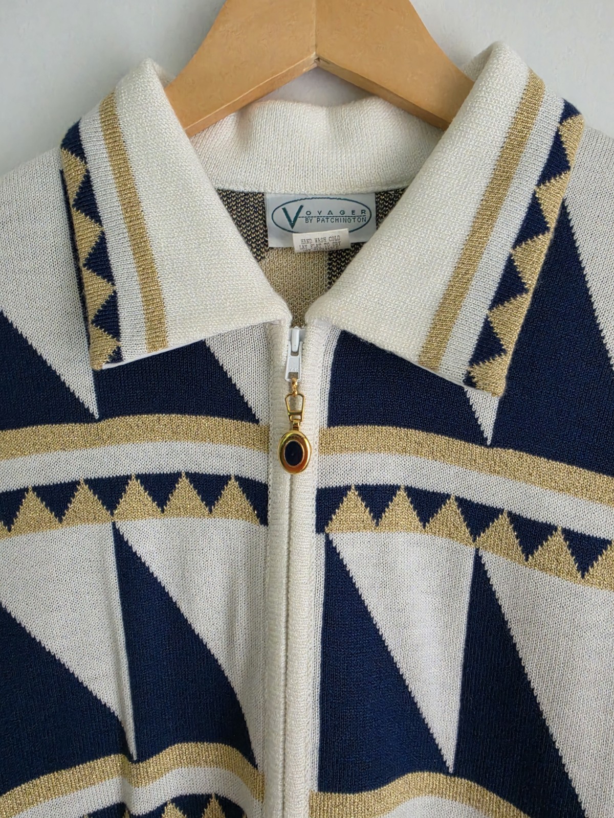 Vintage 80s Voyager by Patchington Zip Front Sweater USA Nautical Size Small