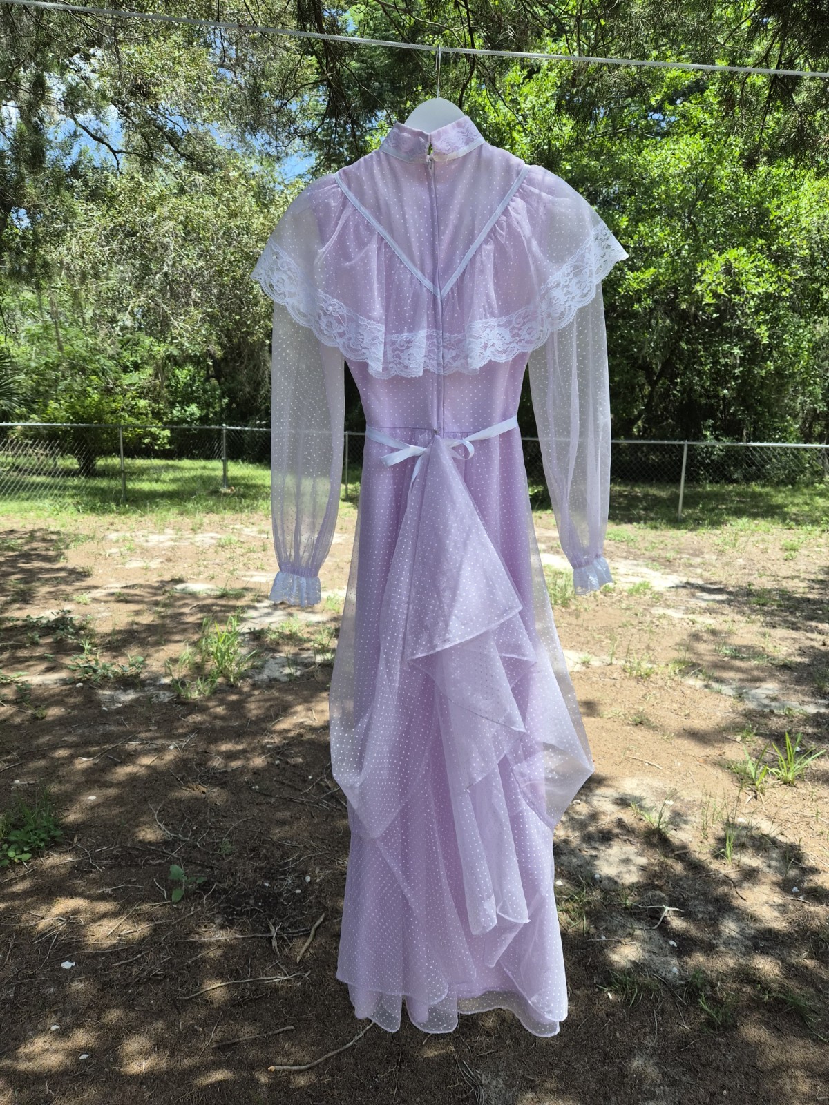 Vintage Long Sleeve Purple Bustle Romantic Sheer Long Gown Prairie Dress XS