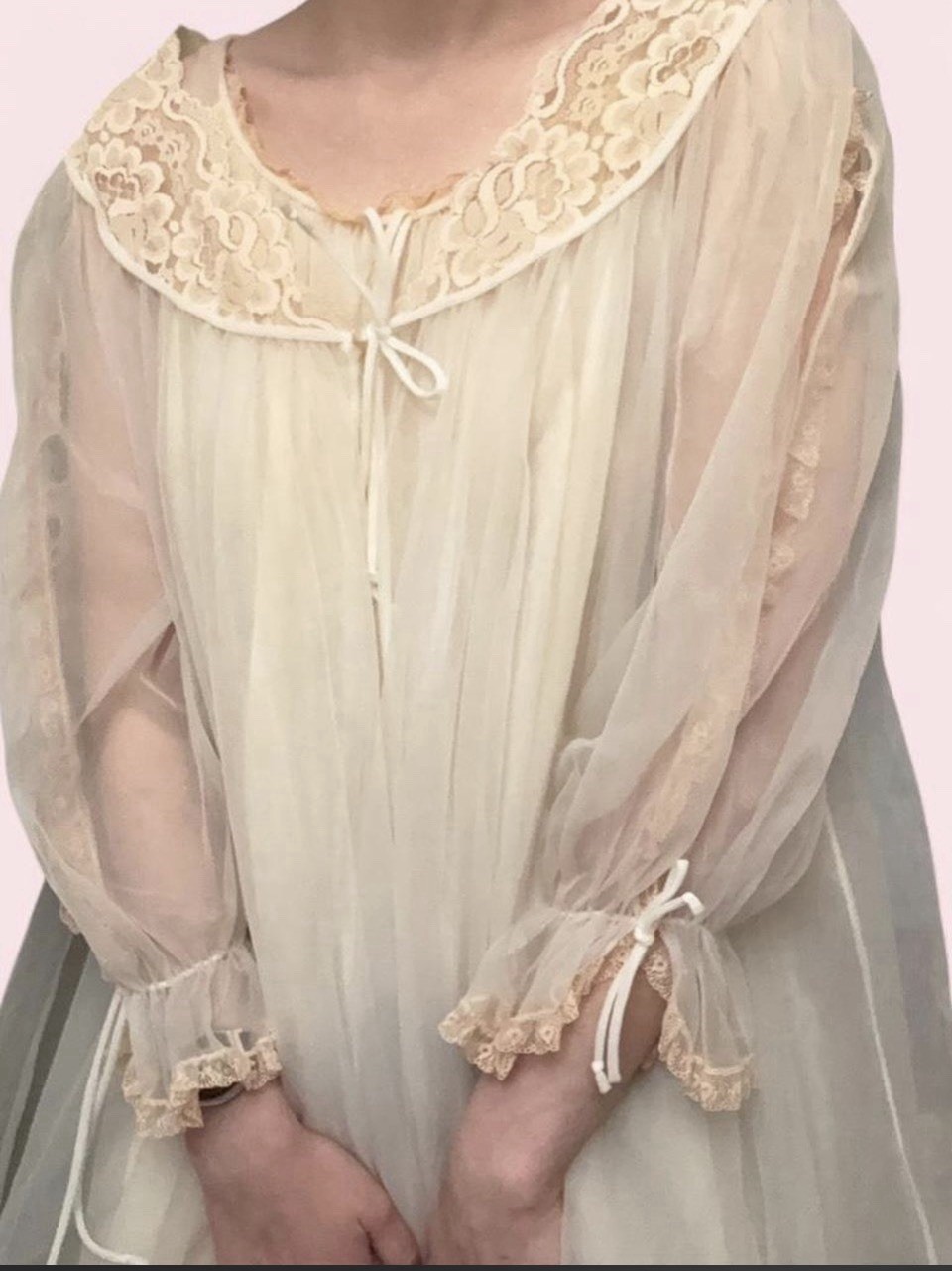 Vintage Lisette by Al Sterling Ivory Nylon Victorian peignoir Set