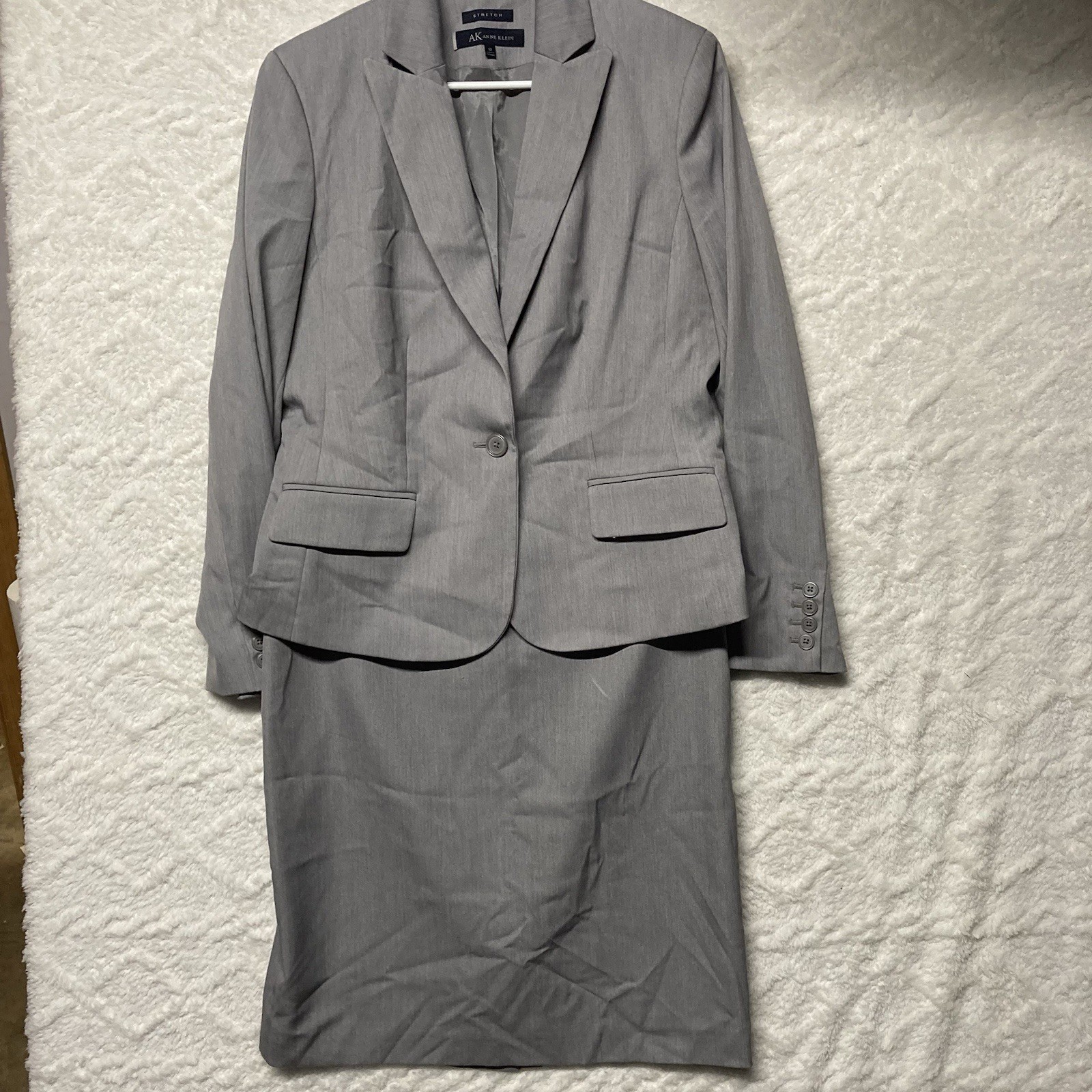 Skirt Suit Womens Size 10 Stretch Gray ANNE KLEIN 2 piece Professional Workwear