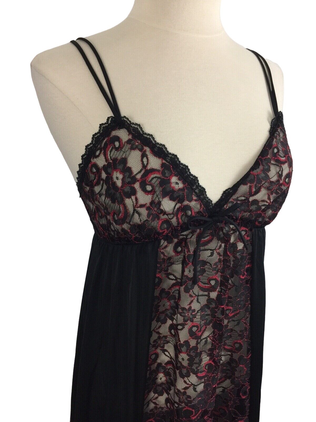 Vintage Jill Andrea Women’s M Nightgown Black Red Sheer Lace Long Gown Goth