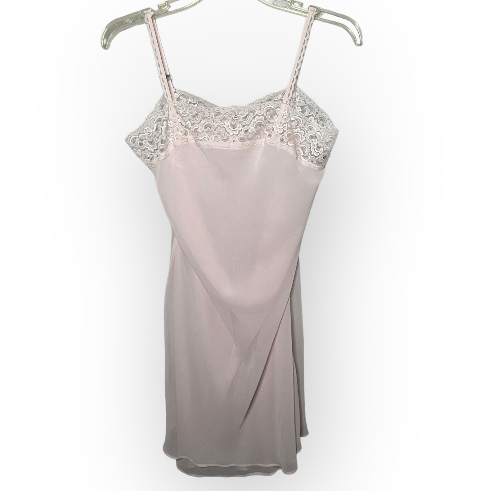 Valerie Steven Vintage 90s Pale Pink Lace Edge Lined Nightgown Slip Dress Size M